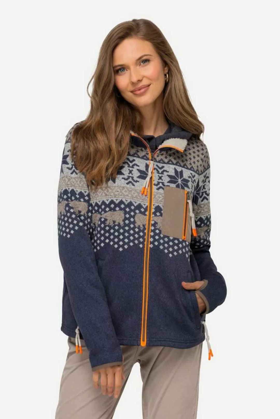 Laurasøn Sweatjacke Strickfleece-Jacke Norweger-Muster Stehkragen günstig online kaufen