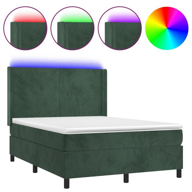 vidaXL Boxspringbett Boxspringbett mit Matratze und LED Samt (140 x 190 cm, günstig online kaufen