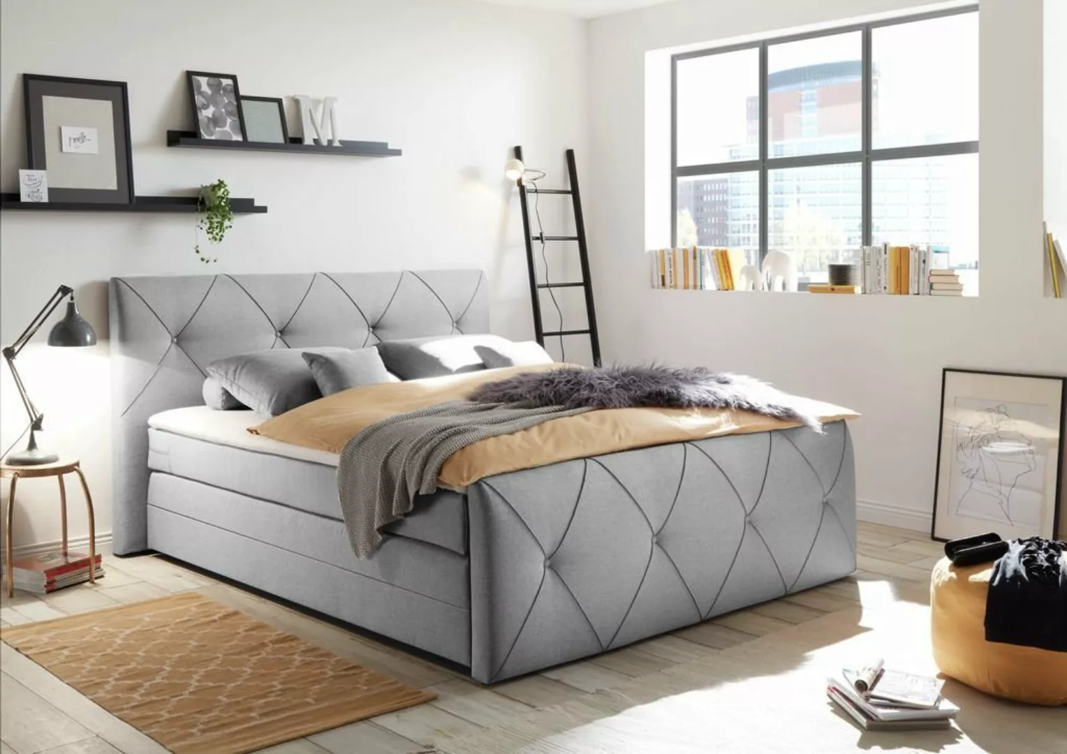 ED EXCITING DESIGN Boxspringliege (180 x 200 cm, Calgary 1 silver 180 cm), günstig online kaufen