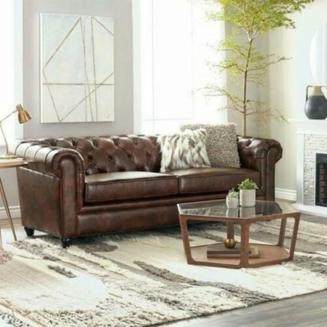 JVmoebel Chesterfield-Sofa Brauner Chesterfield Dreisitzer Luxus Möbel Pols günstig online kaufen