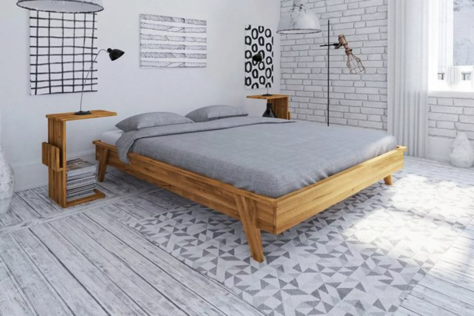 Natur24 Einzelbett Bett Jetro 3 Wildeiche massiv 80x200cm ohne Kopfteil mit günstig online kaufen