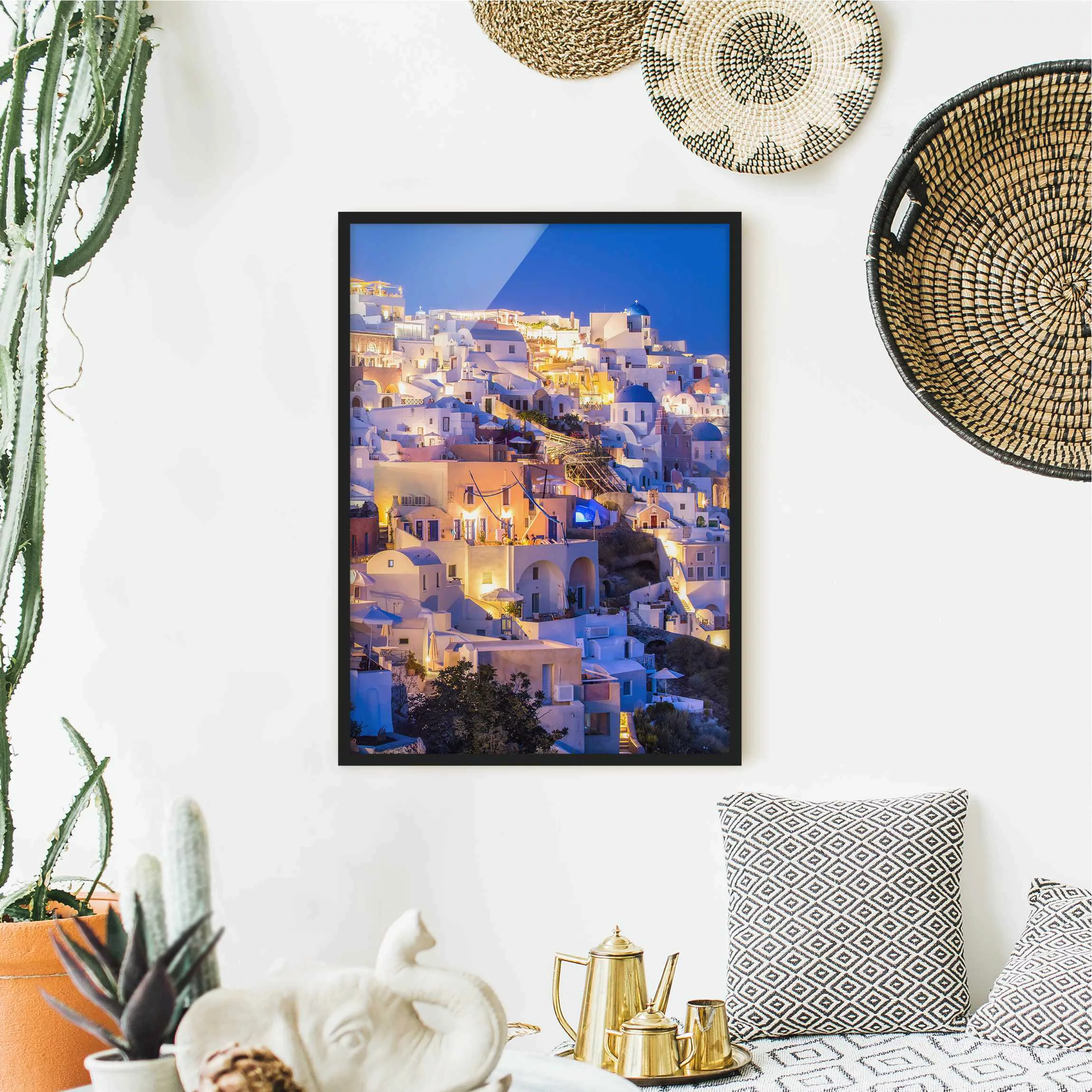 Bild mit Rahmen Santorini at night günstig online kaufen