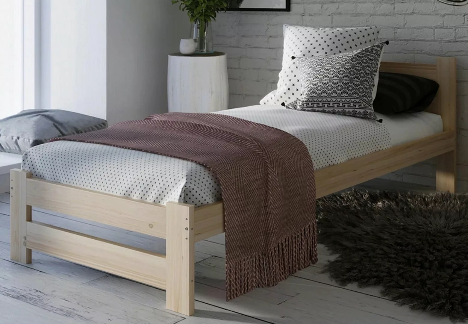 Home Collective Holzbett mit Lattenrost Modern Bett Kiefer Bettgestell Mass günstig online kaufen