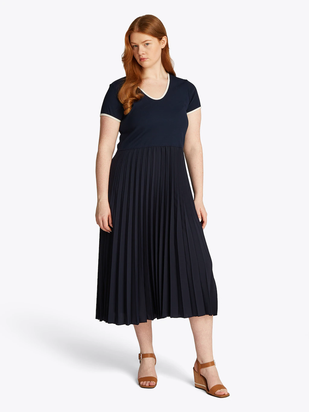 Tommy Hilfiger Curve Blusenkleid "CRV CONTRAST SOFT V-NK DRESS", in Großen günstig online kaufen