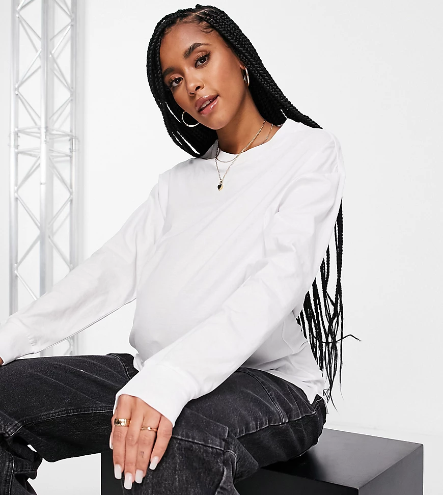 ASOS DESIGN Maternity – Langärmliges Oversize-Shirt in Weiß mit Bündchen günstig online kaufen