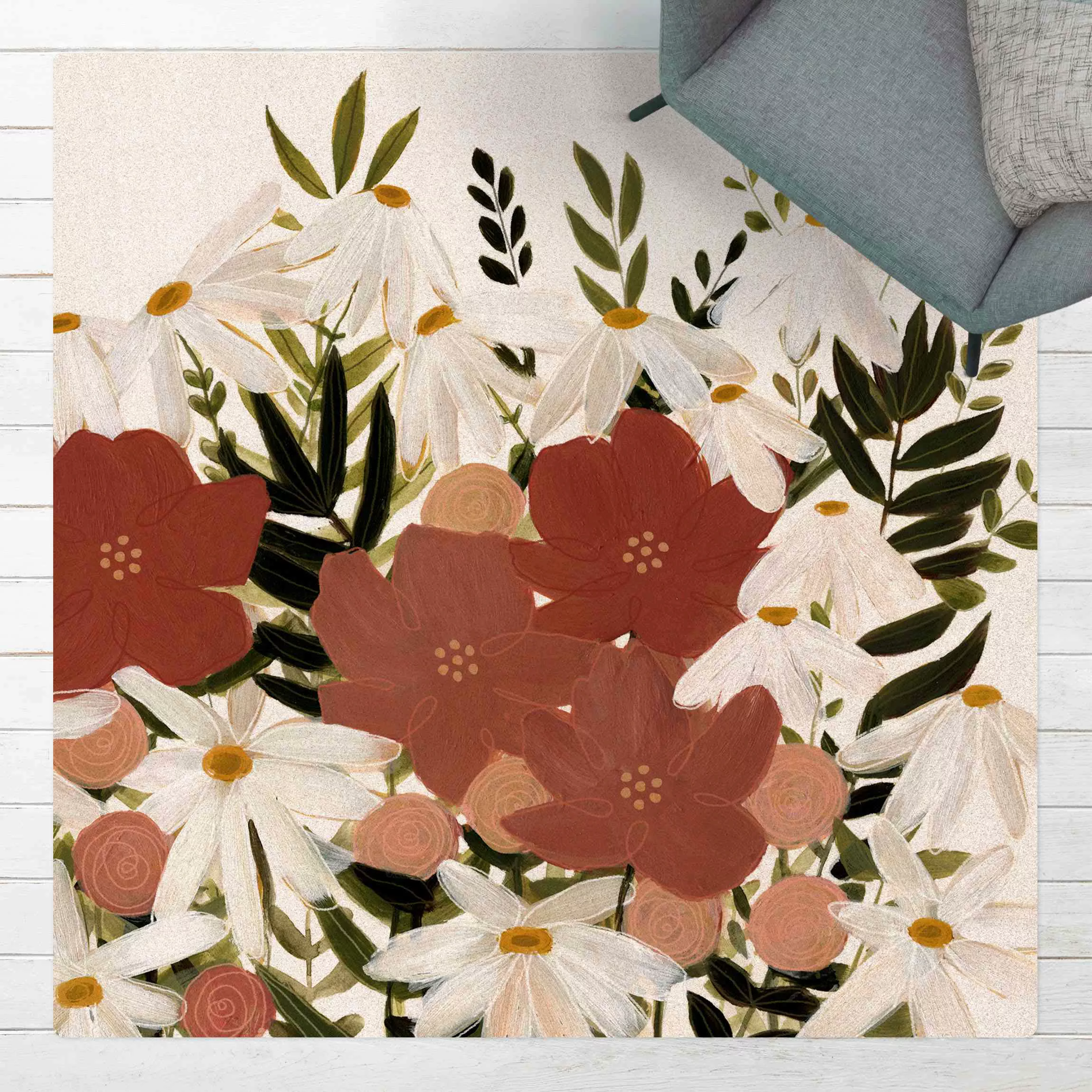 Kork-Teppich Blumenvielfalt in Rosa und Weiß II günstig online kaufen