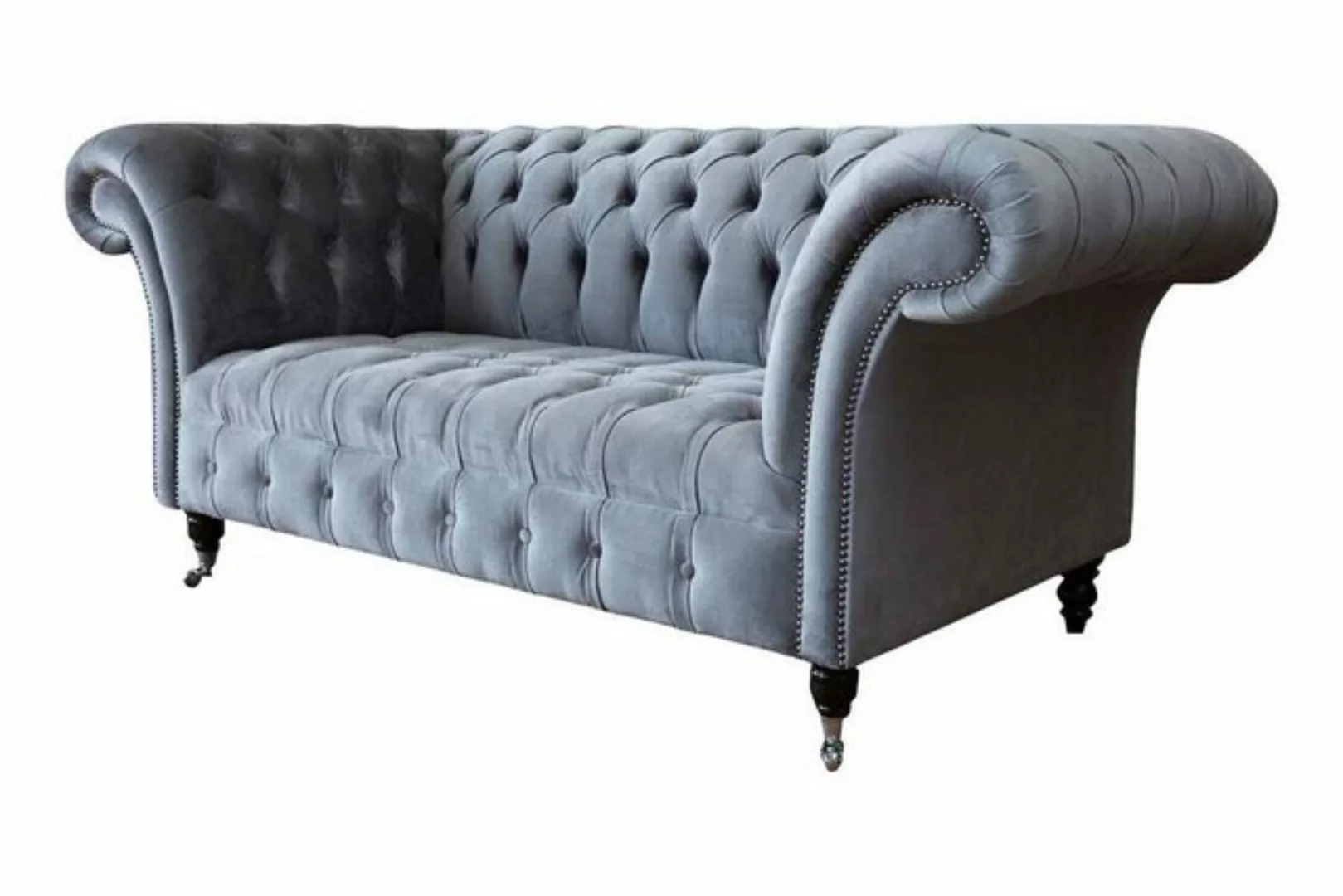 Xlmoebel Sofa Chesterfield 2-Sitzer Luxus Sofa Wohnbereich Grau Textilsofa, günstig online kaufen