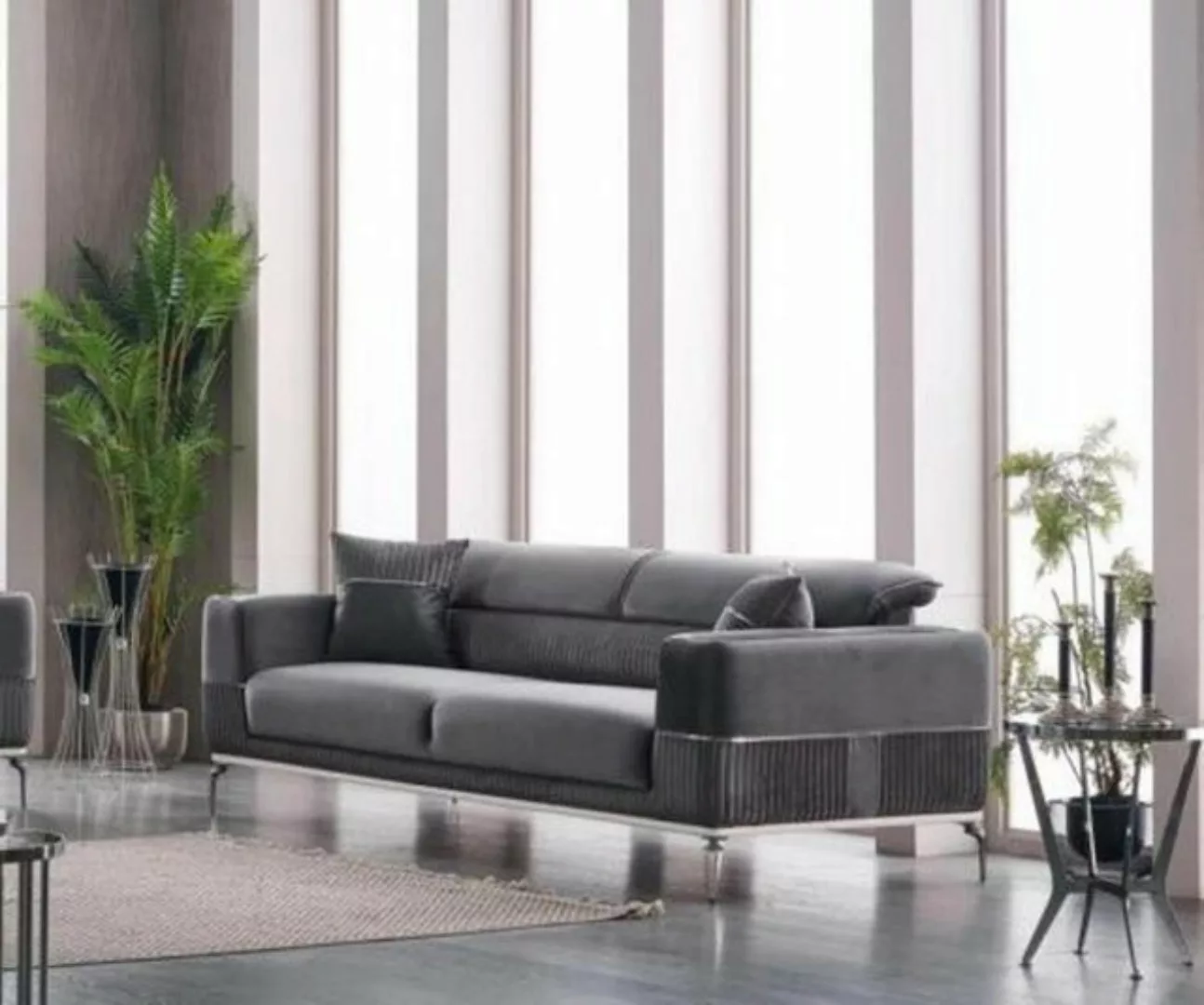 JVmoebel 3-Sitzer Grau Sofa 3 Sitz Dreisitzer Couch Grau Möbel Polster Text günstig online kaufen