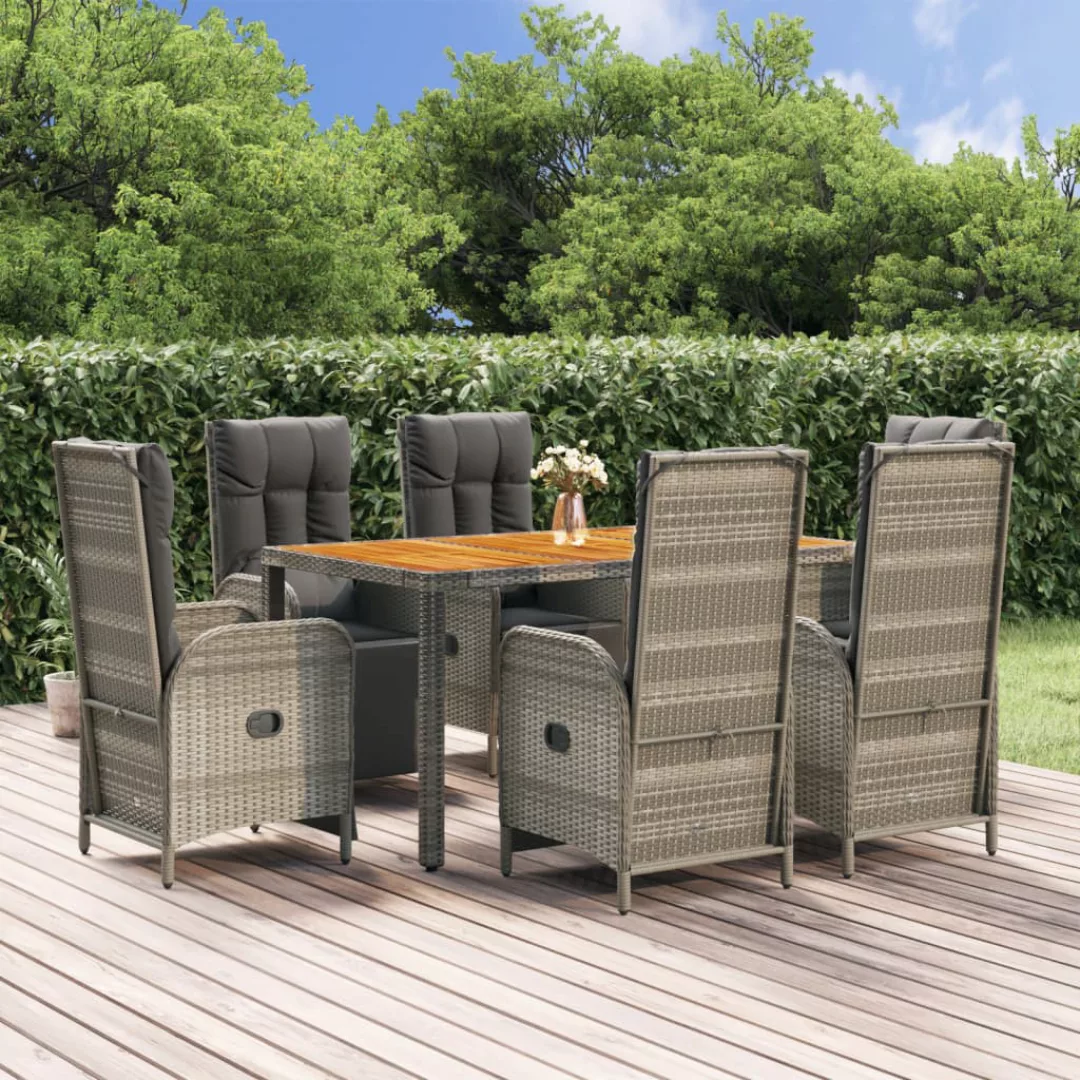 Vidaxl 7-tlg. Garten-essgruppe Mit Kissen Grau Poly Rattan günstig online kaufen