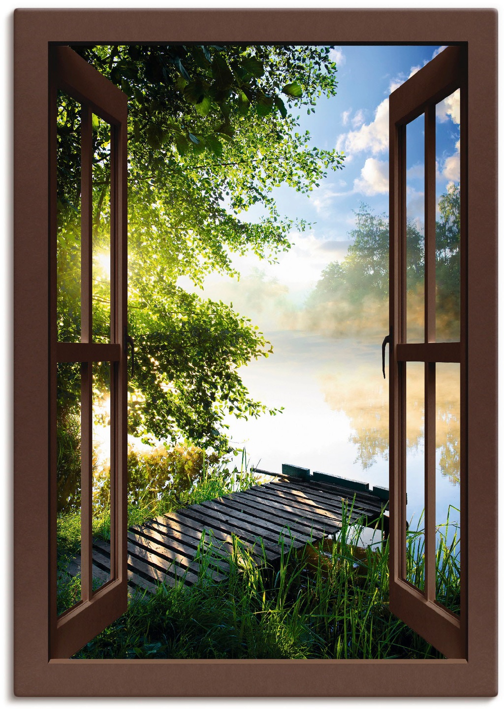 Artland Wandbild "Fensterblick Angelsteg am Fluss", Fensterblick, (1 St.), günstig online kaufen