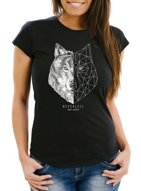 Neverless Print-Shirt Damen T-Shirt Wolf Polygon Kunst Grafik Tiermotiv Fas günstig online kaufen