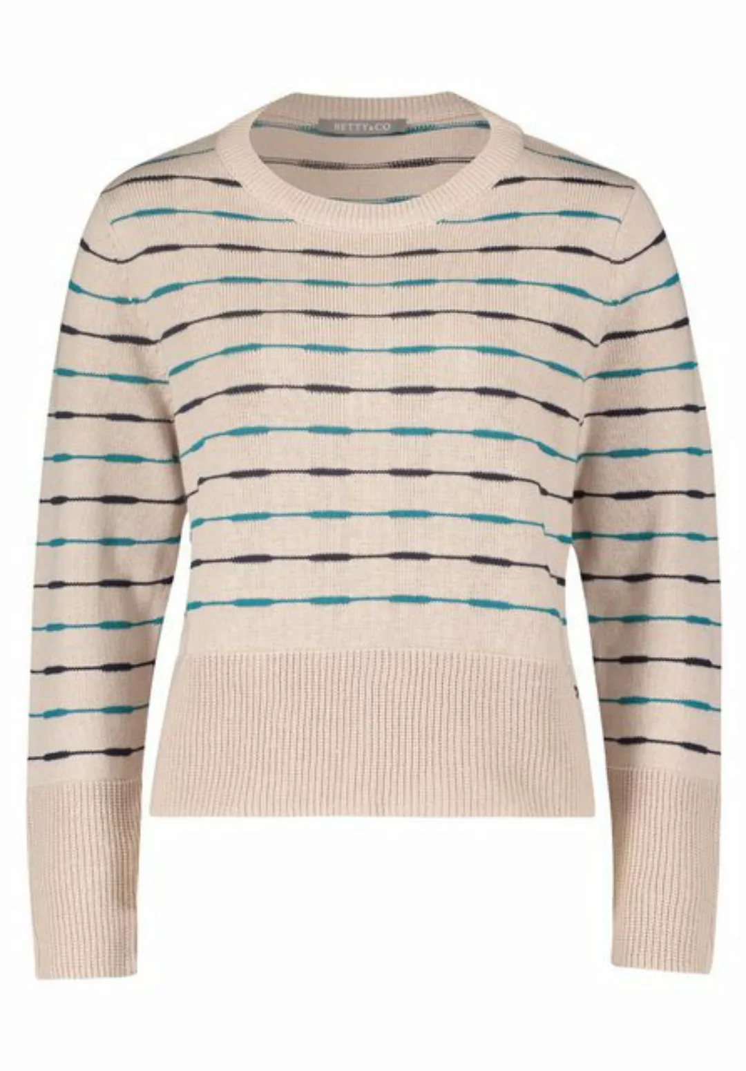 Betty&Co Sweatshirt Strickpullover Kurz 1/1 Arm, Nature/Dark Blue günstig online kaufen