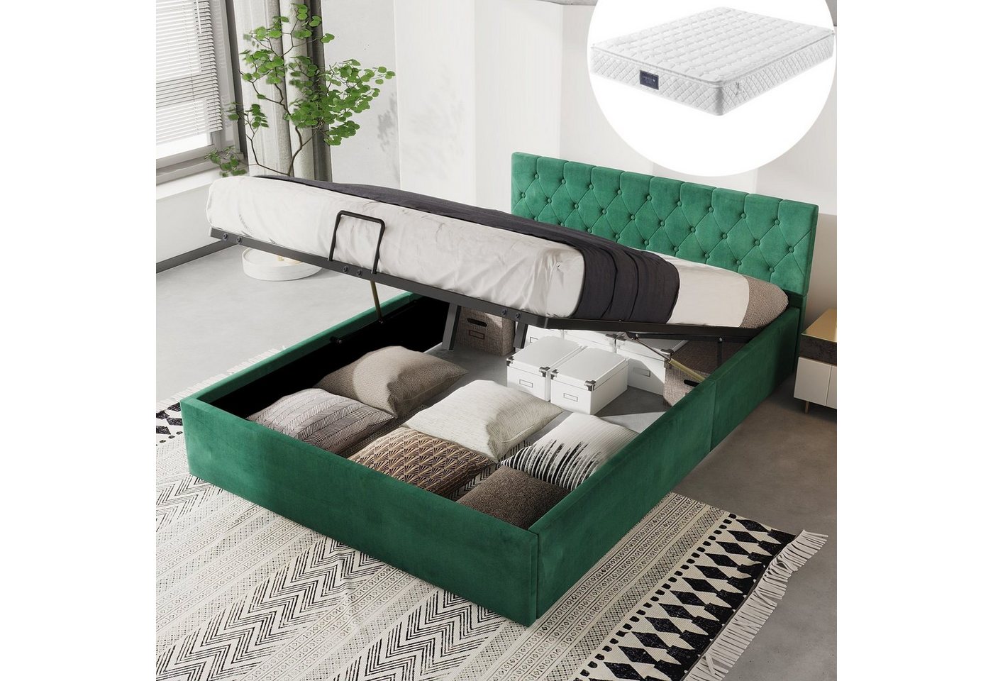 SOFTWEARY Polsterbett (Doppelbett mit Taschenfederkernmatratze, 140x200 cm) günstig online kaufen