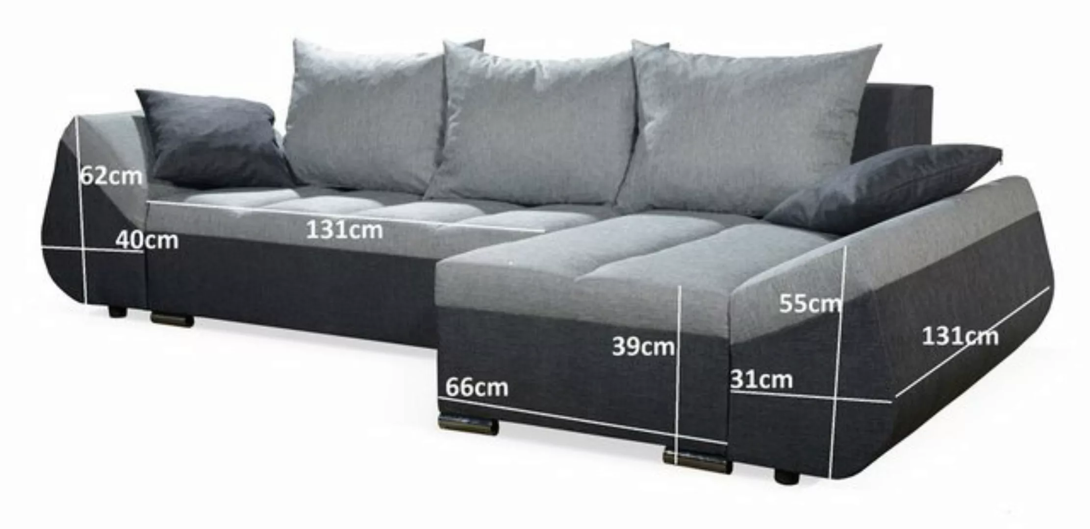 Fun Möbel Ecksofa Schlafsofa Sofa KLEO in Stoff mit Ottomane, inkl. Rückenk günstig online kaufen