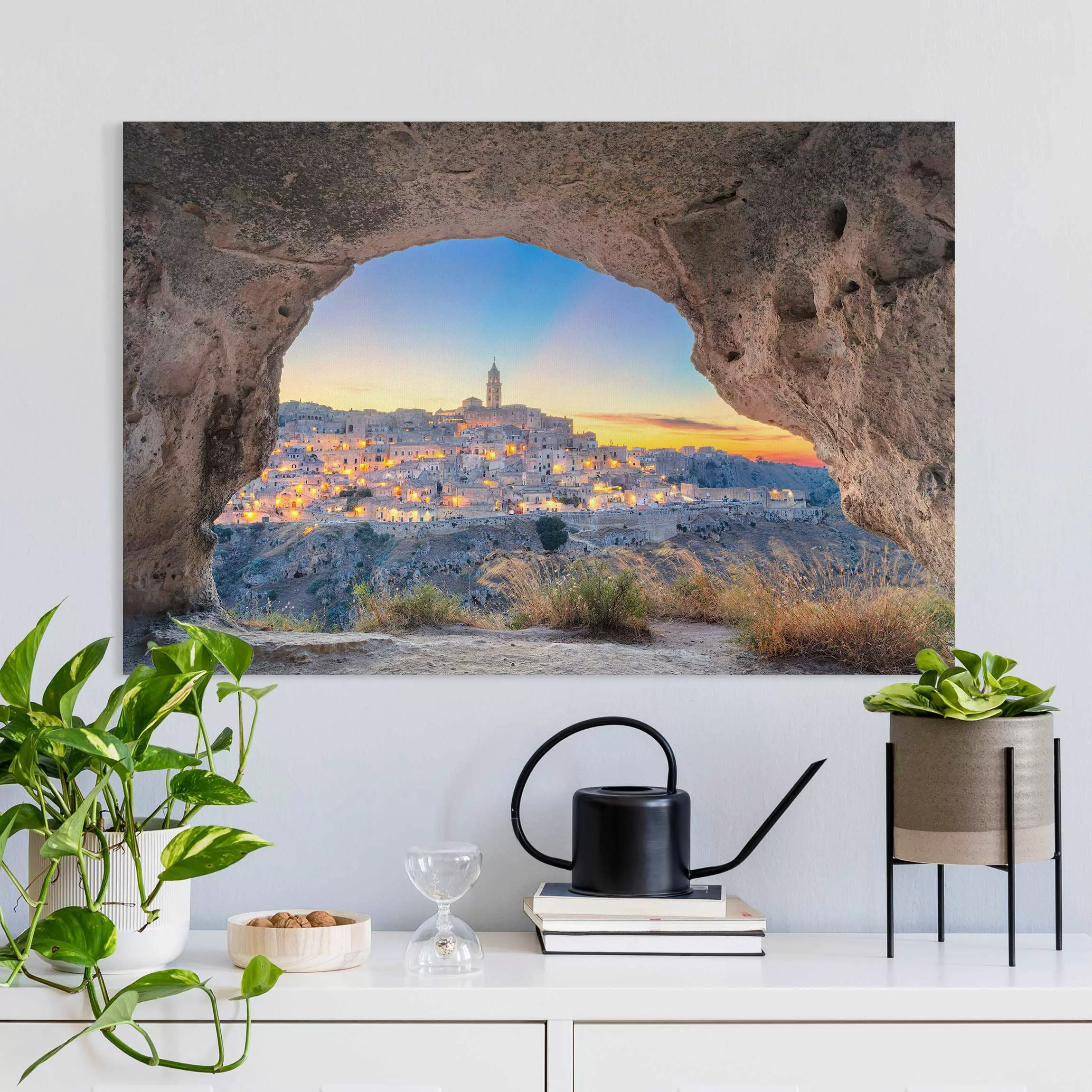 Leinwandbild Ausblick auf Matera im Sonnenuntergang günstig online kaufen