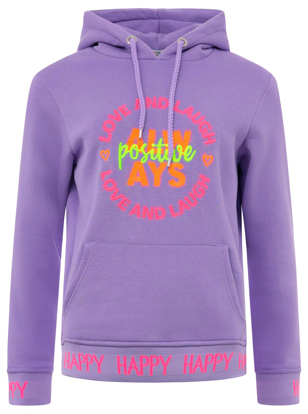 Zwillingsherz Sweatshirt "Always positive" mit Kapuze und neonfarbener Aufs günstig online kaufen