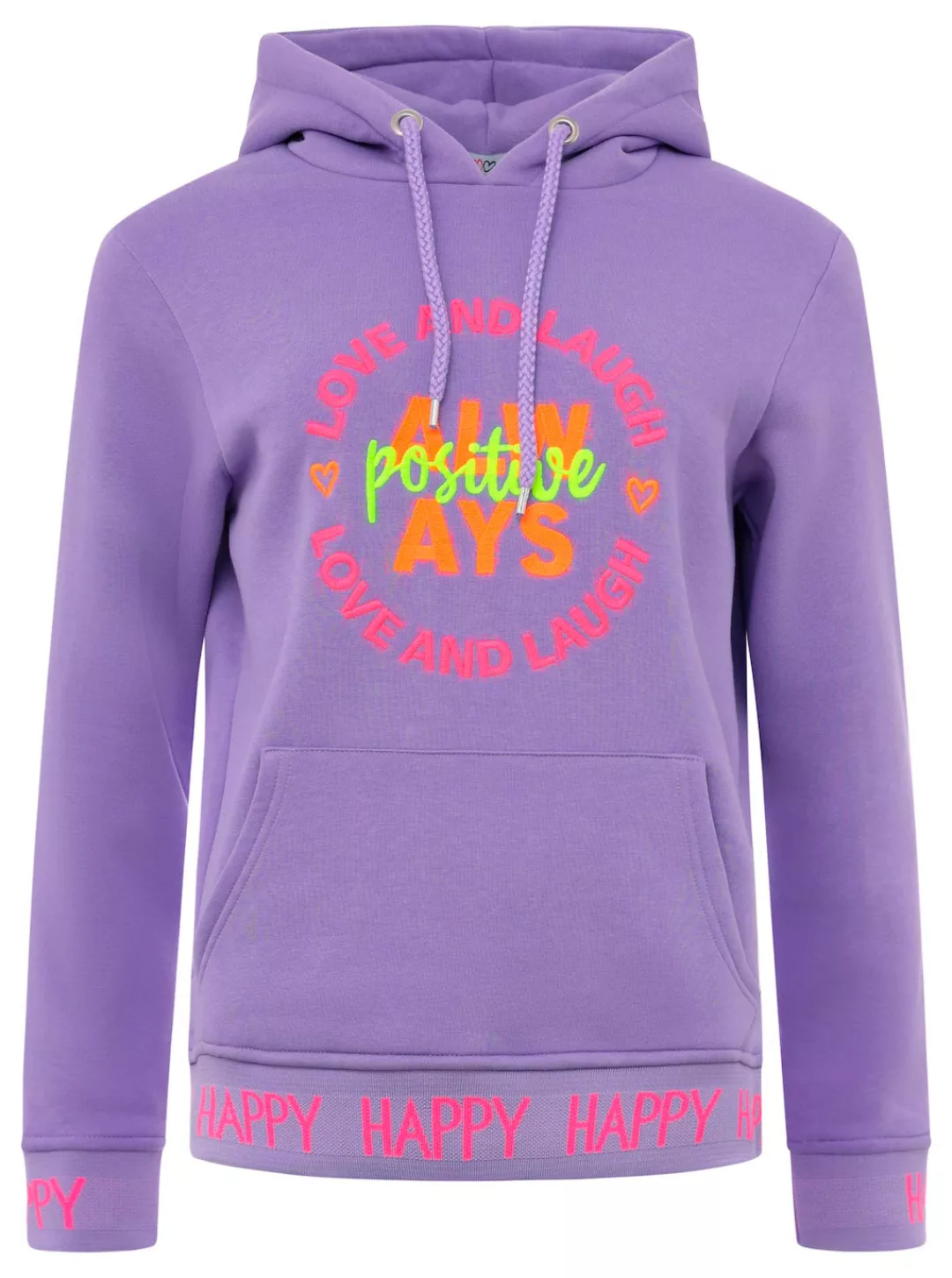 Zwillingsherz Sweatshirt "Always positive" mit Kapuze und neonfarbenem Aufs günstig online kaufen