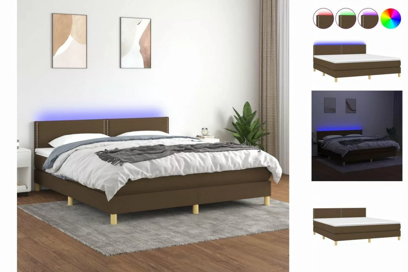 vidaXL Boxspringbett Boxspringbett mit Matratze LED Dunkelbraun 160x200 cm günstig online kaufen