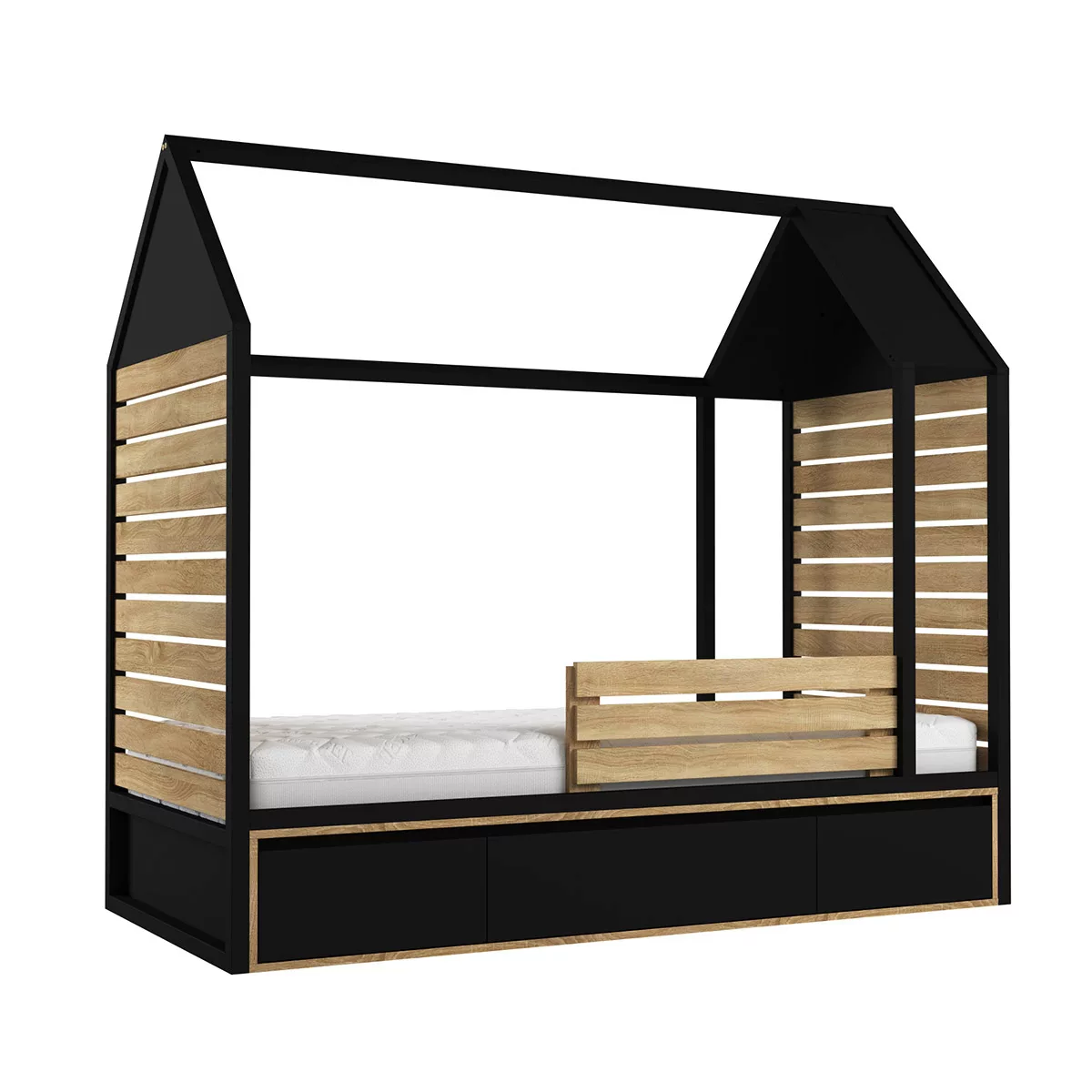 Kids Ambiente Hausbett New York Schwarz & Eiche günstig online kaufen