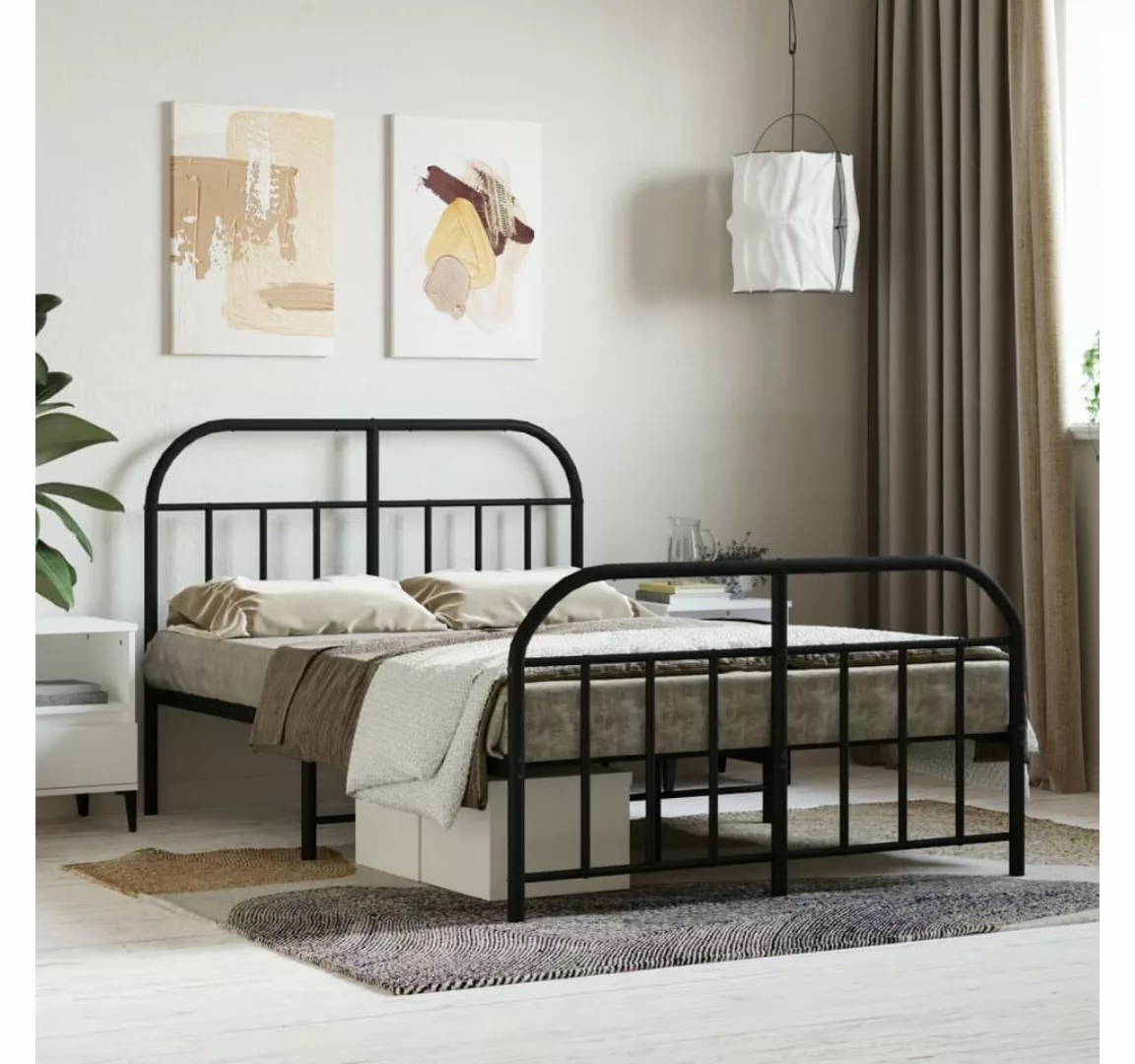 furnicato Bett Bettgestell mit Kopf- und Fußteil Metall Schwarz 120x190 cm günstig online kaufen