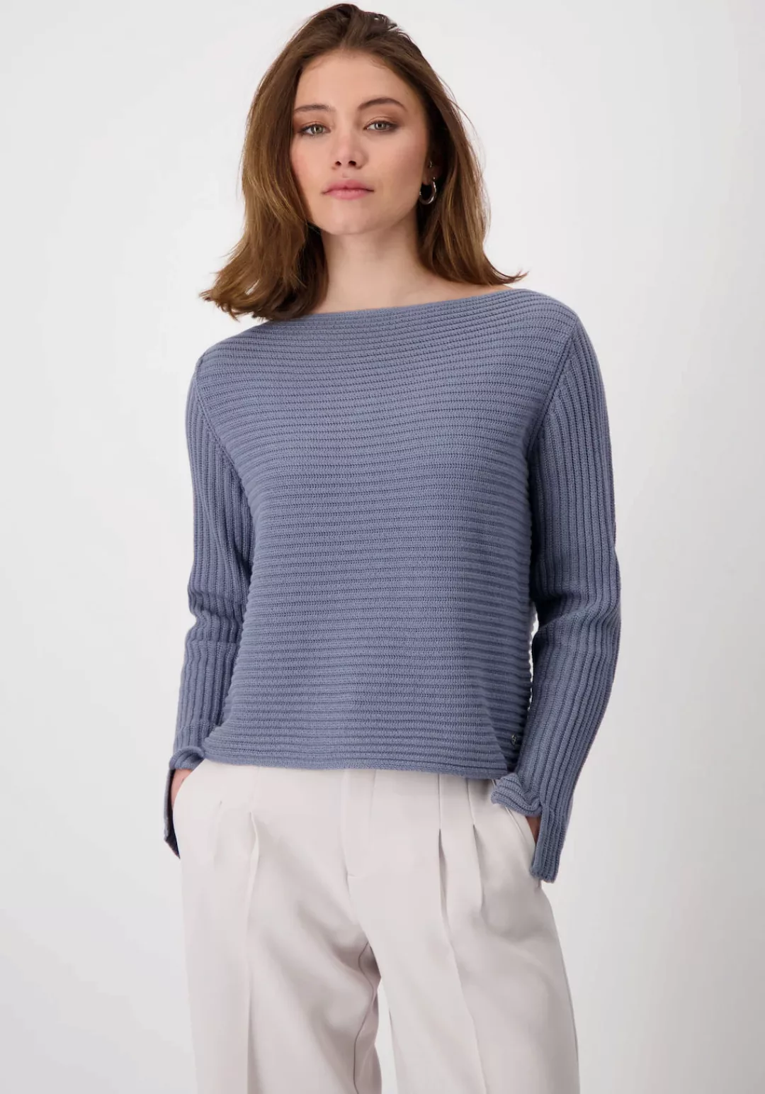 Monari Strickpullover Gerippter Pullover moonlight blue günstig online kaufen