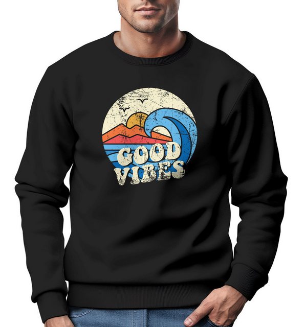 Neverless Sweatshirt Sweatshirt Herren Print Vintage Grafik Welle Sonne Sur günstig online kaufen