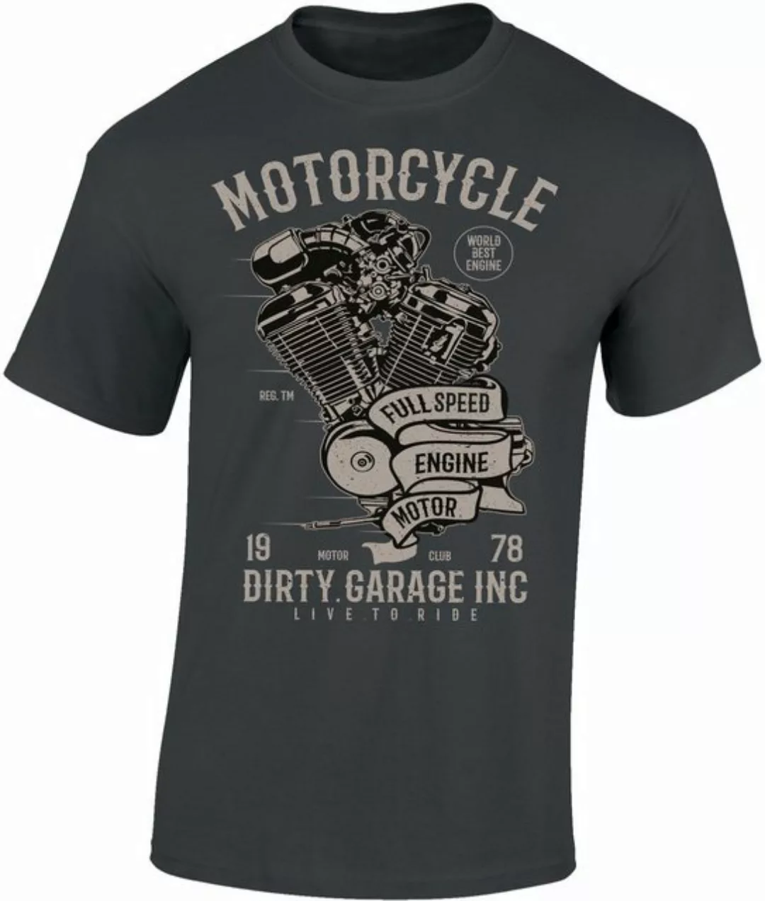 Baddery Print-Shirt Biker Shirt: "Dirty Garage" - Motorrad T-Shirt, hochwer günstig online kaufen