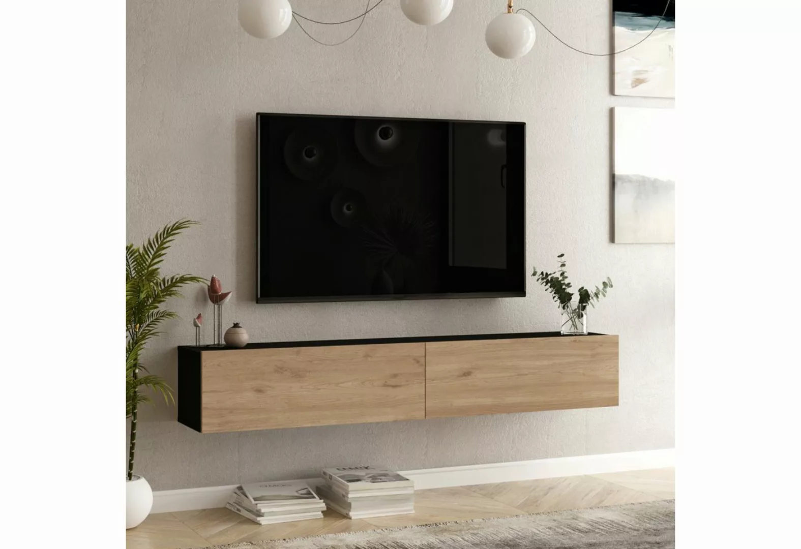 en.casa TV-Schrank »Lapinlahti« 180x31,5x29,5cm Eiche/Schwarz günstig online kaufen