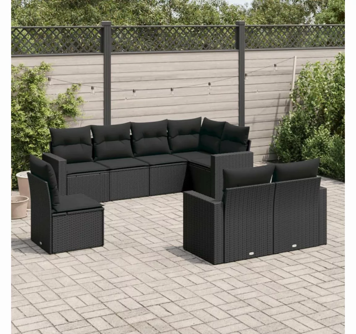 vidaXL Loungesofa 8-tlg. Garten-Sofagarnitur mit Kissen Schwarz Poly Rattan günstig online kaufen