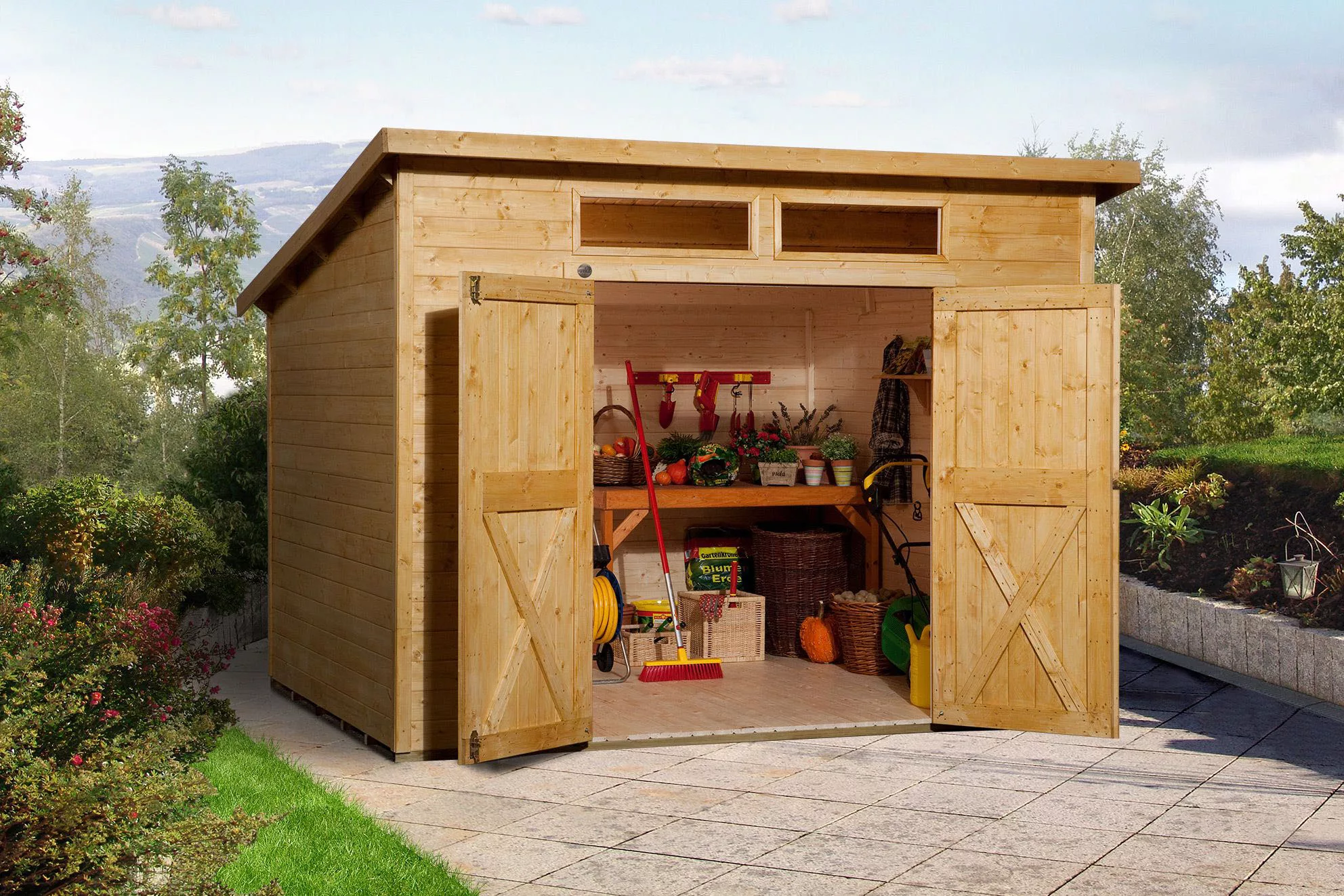 Weka Holz-Gartenhaus Pultdach Lasiert 237 cm günstig online kaufen