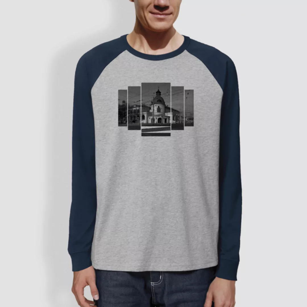 Männer Langarm-t-shirt, "Ballhaus", Heather Grey/navy günstig online kaufen