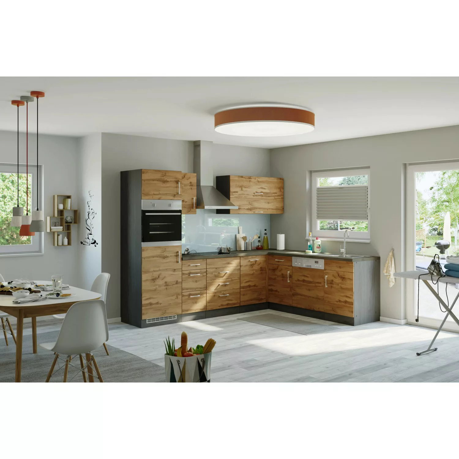 Held Möbel Küchenzeile Sorrento 210/270 cm Wotaneiche-Grafit Winkel günstig online kaufen