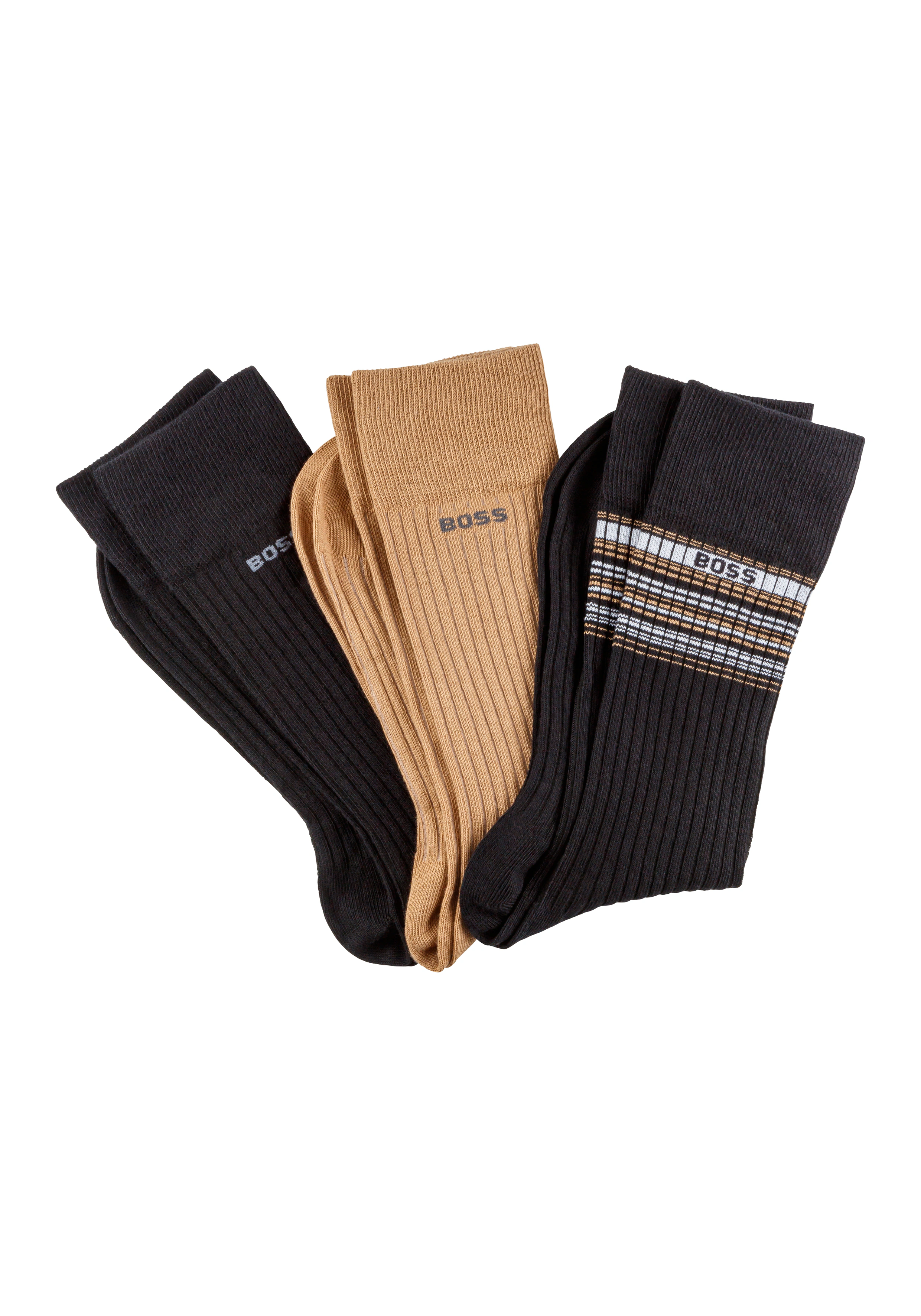 BOSS Freizeitsocken "3P RS Rib Stripe", (Packung, 3 Paar), mit BOSS Logo günstig online kaufen