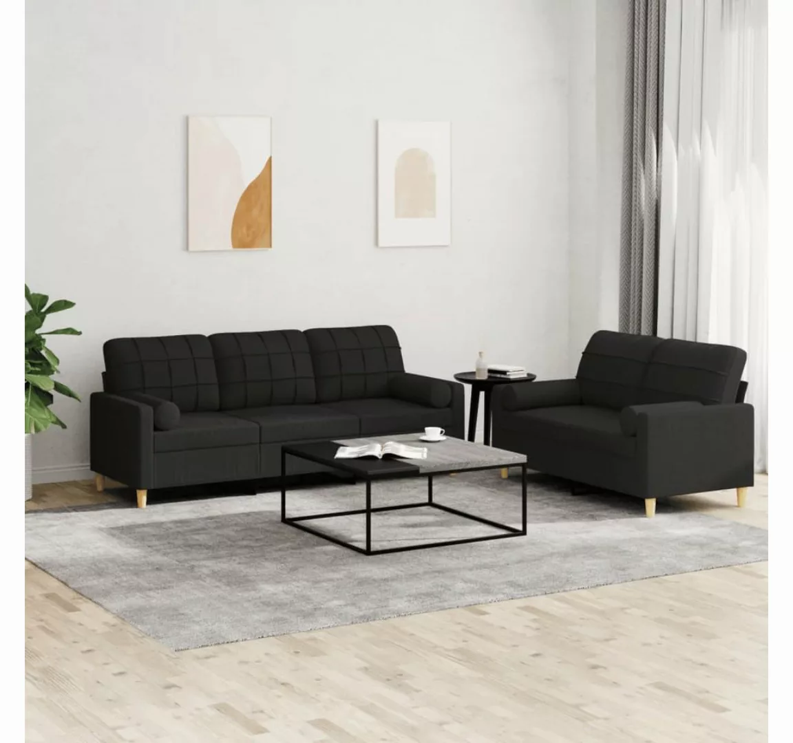 vidaXL Sofa Sofagarnitur mit Kissen Stoff, mit Zierkissen, Schwarz günstig online kaufen