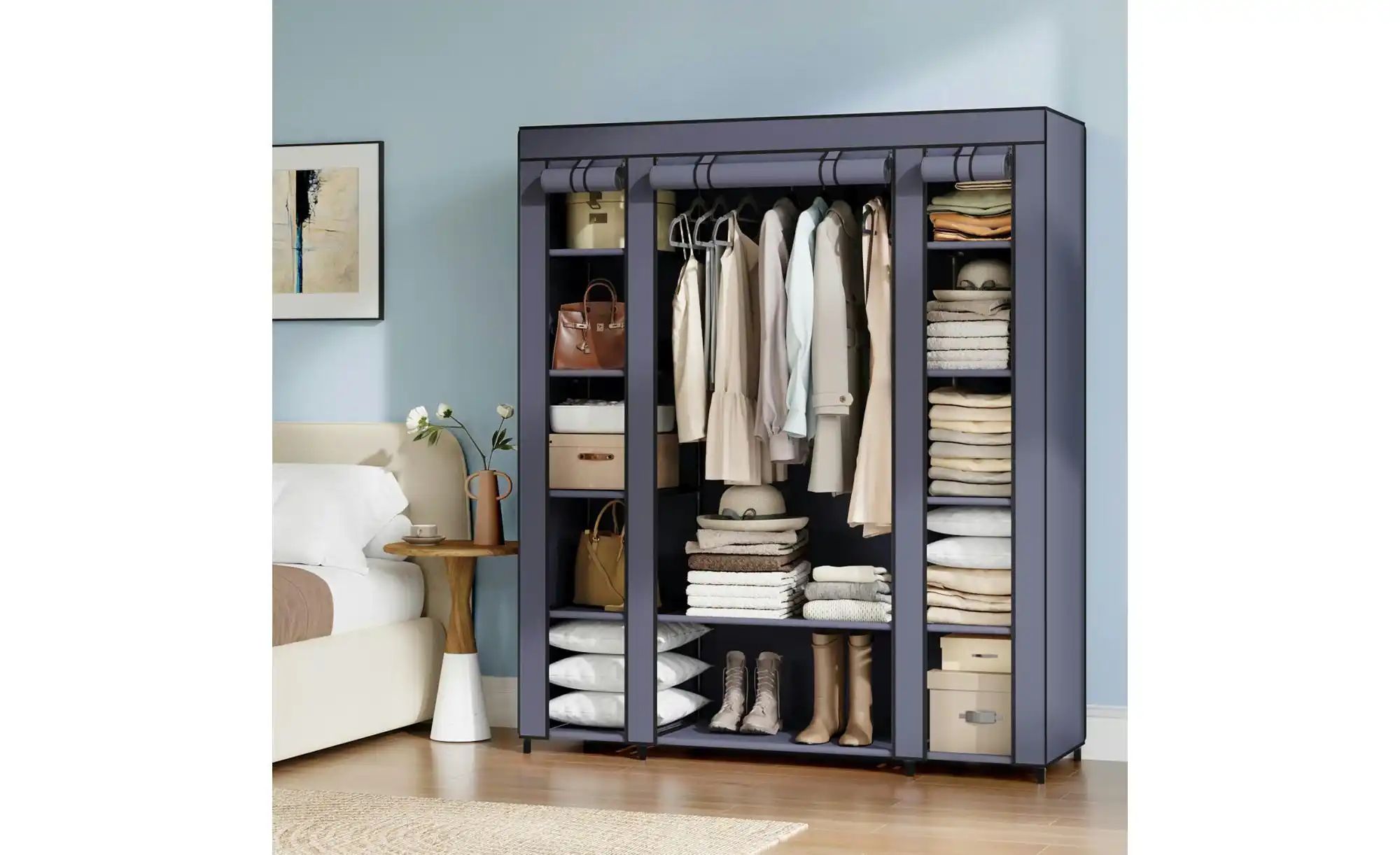 Stoffschrank  Denni ¦ blau ¦ Maße (cm): B: 150 H: 175 Schränke > Dielenschr günstig online kaufen
