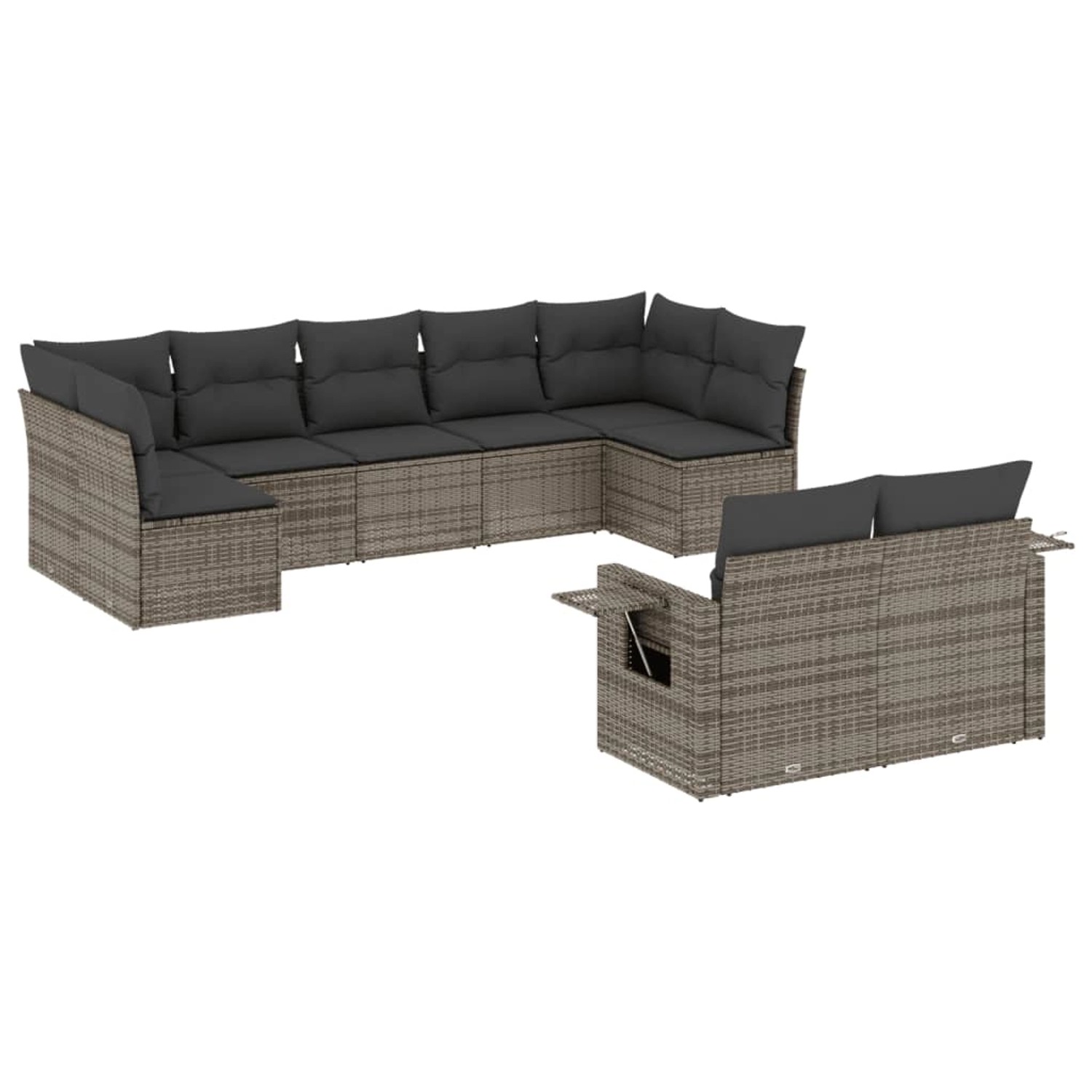 vidaXL 9-Tlg Garten-Sofagarnitur mit Kissen Grau Poly Rattan 3252957 günstig online kaufen