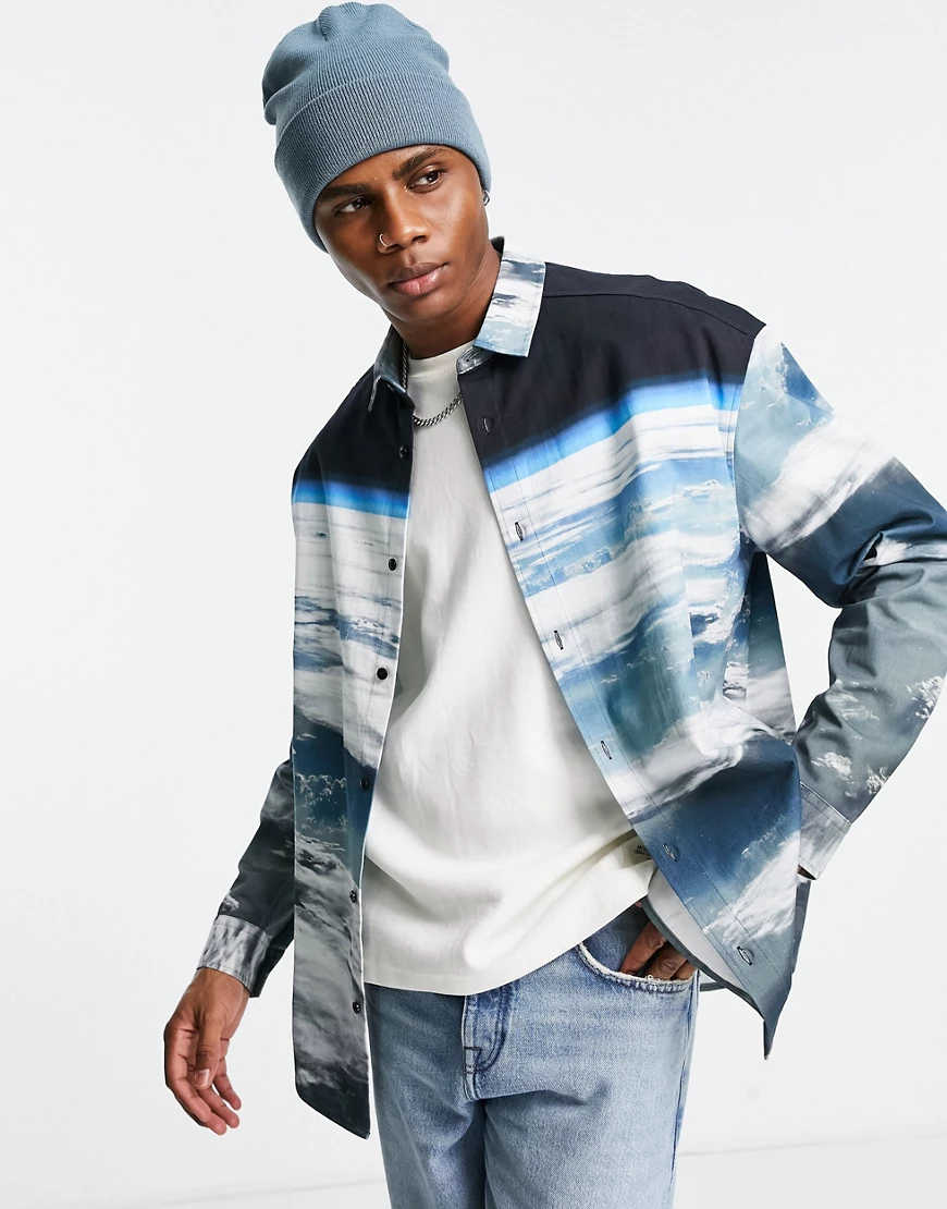 ASOS DESIGN – NASA – Oversize-Hemd aus Twill im Stil der 90er-Grau günstig online kaufen