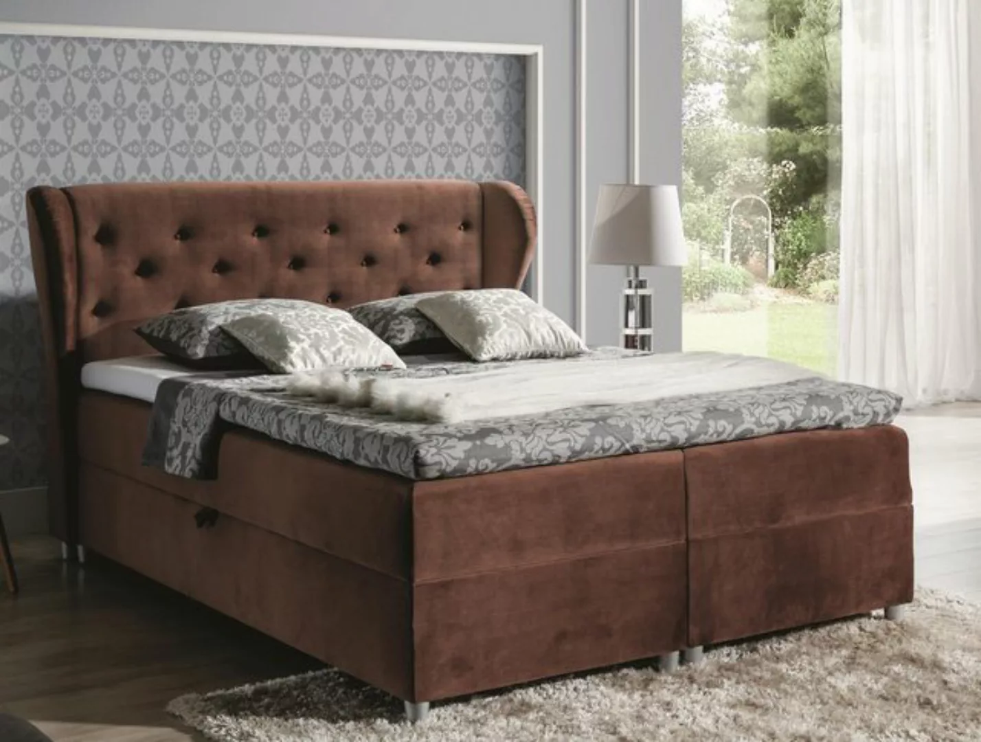 Furnix Boxspringbett PASILA 120/140/160/200x200 mit dekorativem Kopfteil, i günstig online kaufen