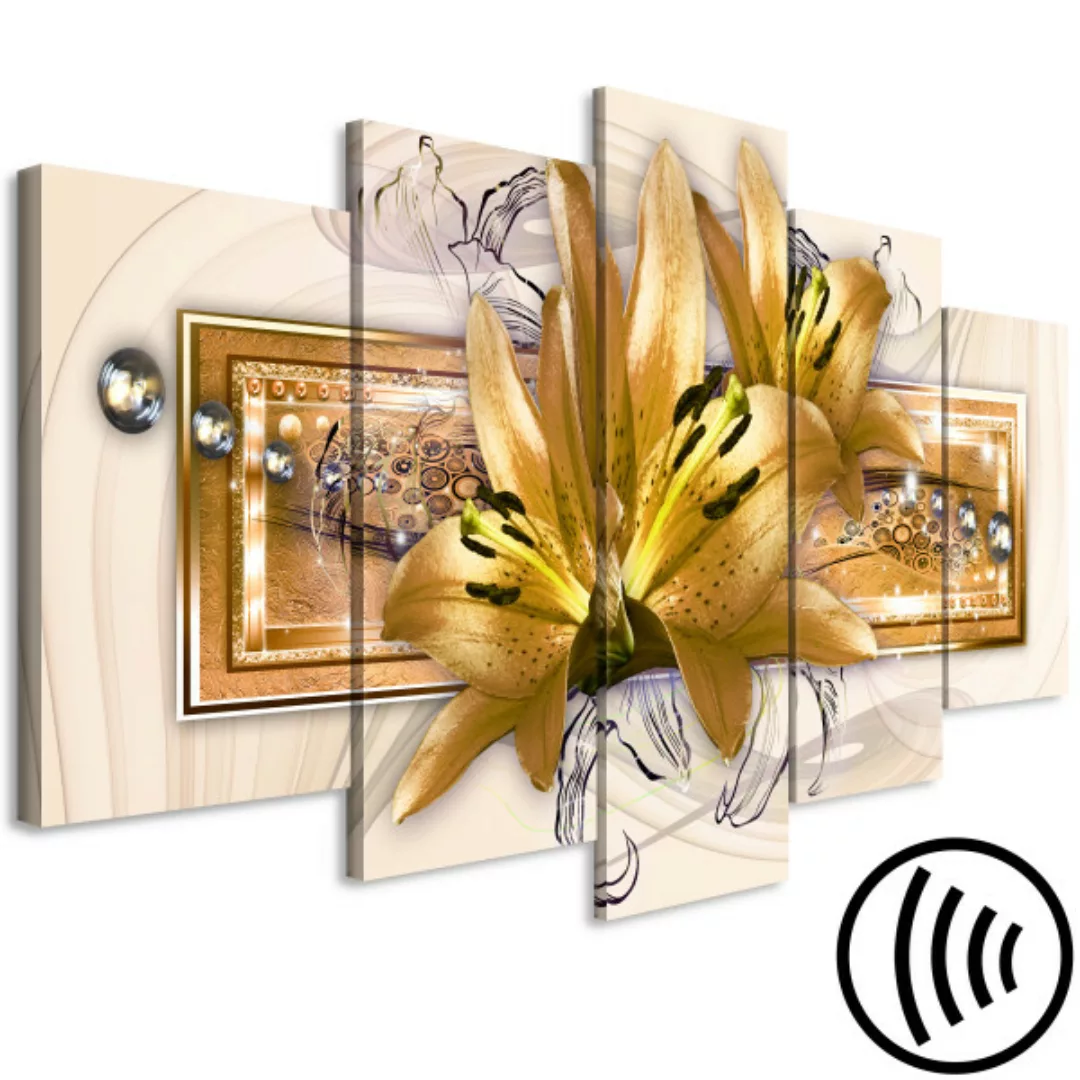 Wandbild Lilies in the Garden (5 Parts) Wide Golden XXL günstig online kaufen