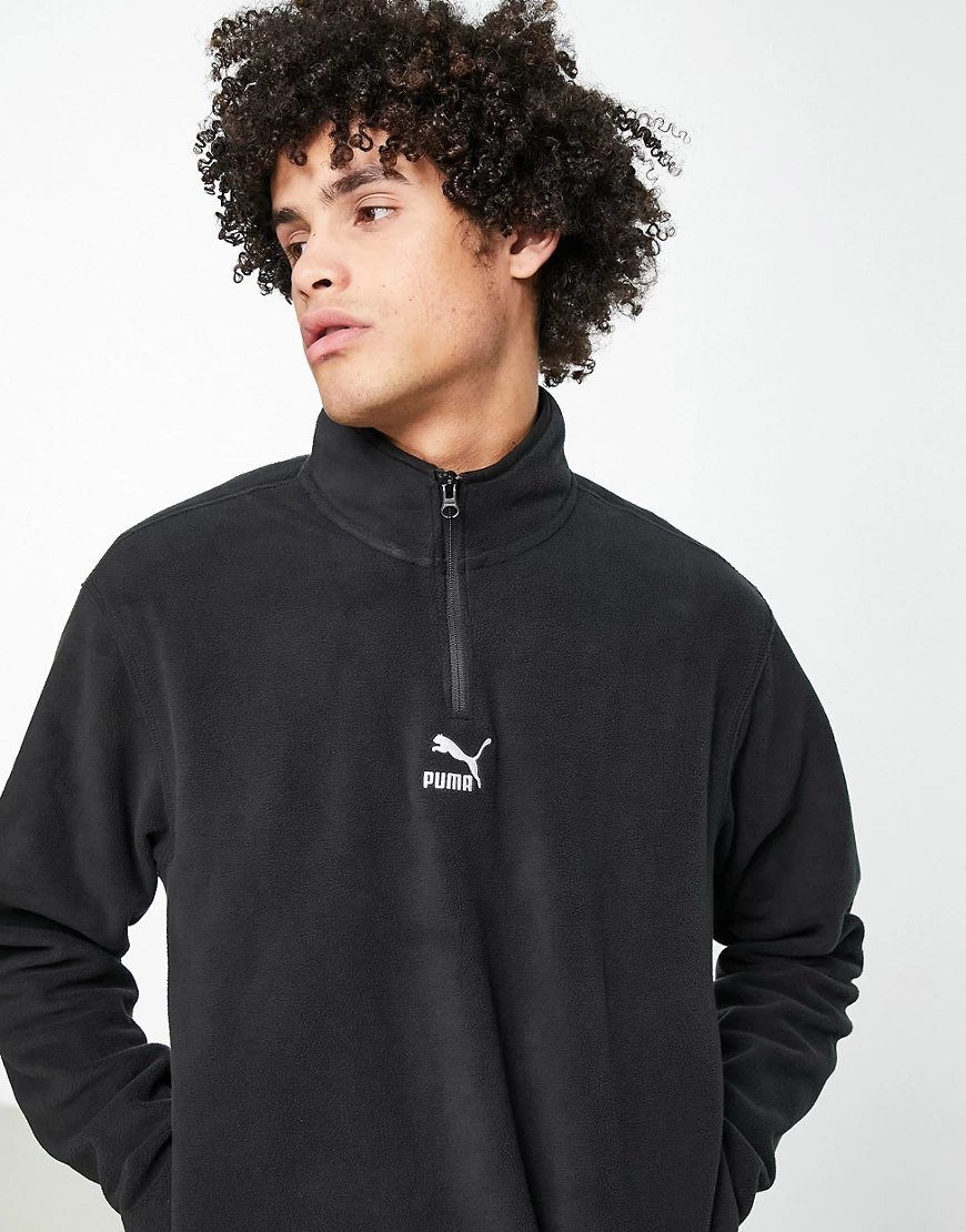 Puma – Classics – Hochgeschlossenes Fleece-Sweatshirt in Schwarz mit kurzem günstig online kaufen