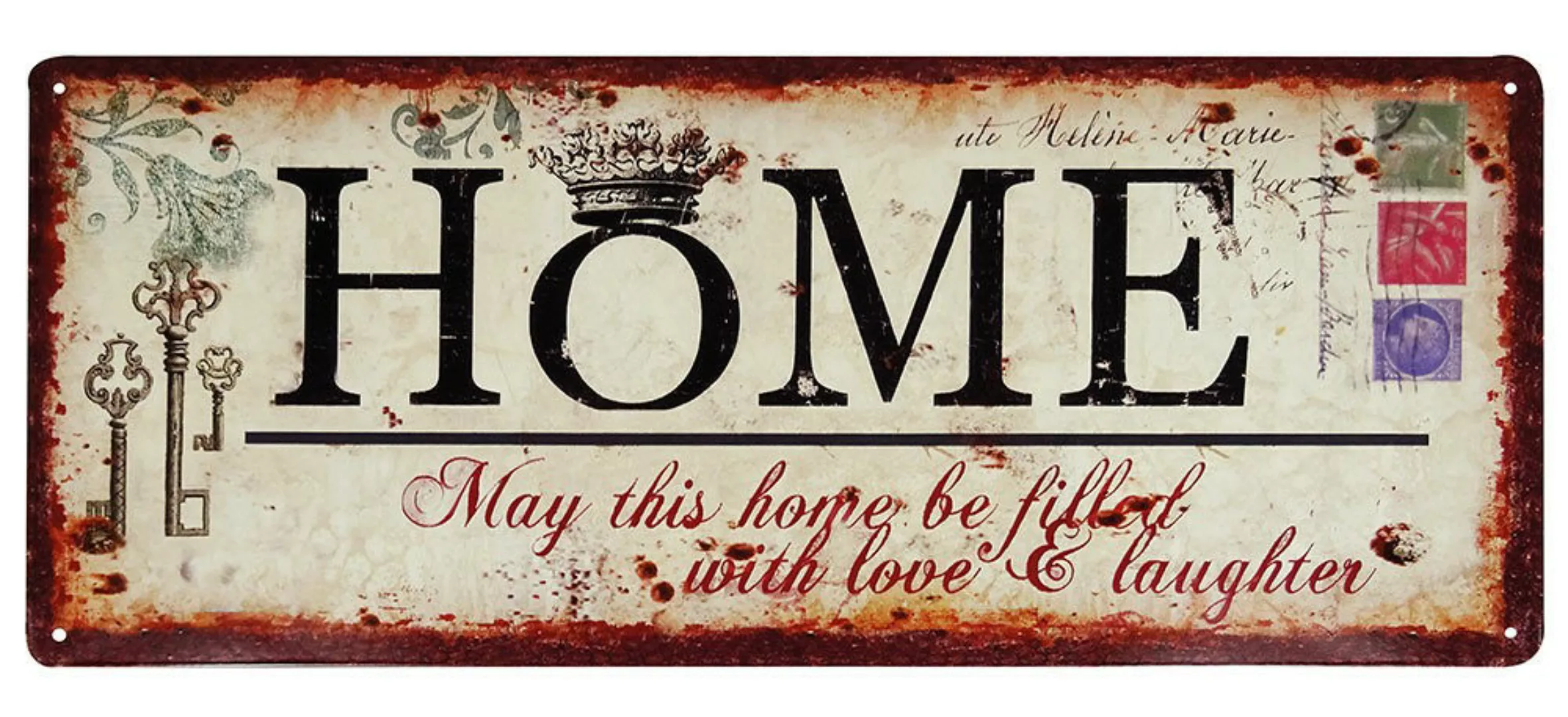 Blechschild HOME LOVE LAUGHTER Vintage Dekoschild Nostalgie Antik-Stil 50x2 günstig online kaufen