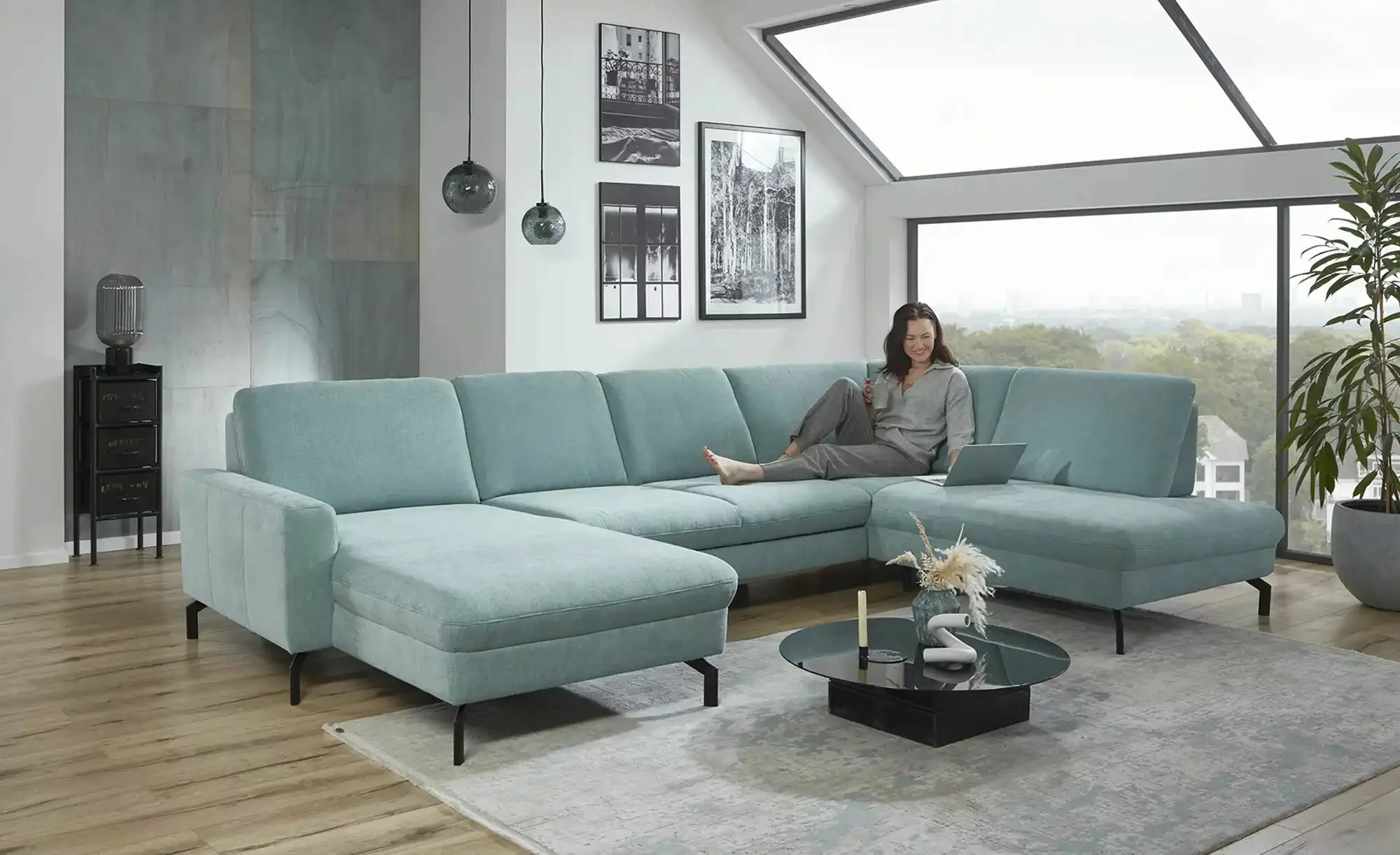 meinSofa Wohnlandschaft  Grace ¦ blau ¦ Maße (cm): B: 332 H: 89 T: 220 Pols günstig online kaufen