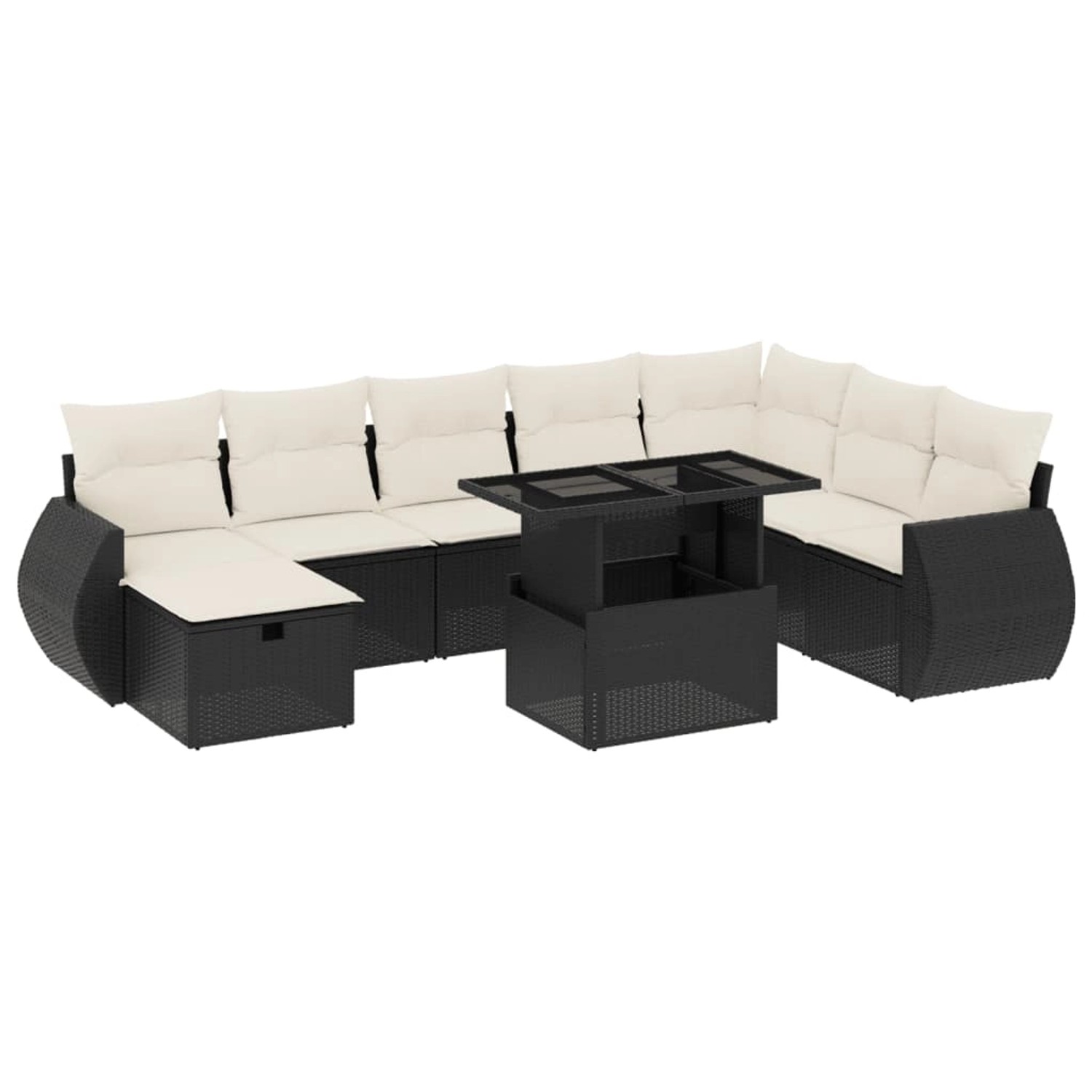 vidaXL 9-Tlg Garten-Sofagarnitur mit Kissen Schwarz Poly Rattan 3275186 günstig online kaufen