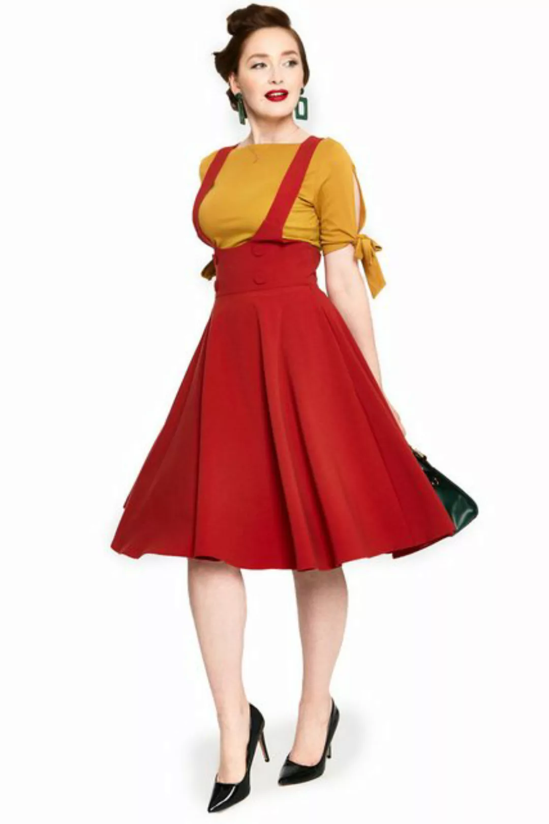 Voodoo Vixen A-Linien-Rock Phoebe Red High Waist Skirt Rockabilly Retro Vin günstig online kaufen