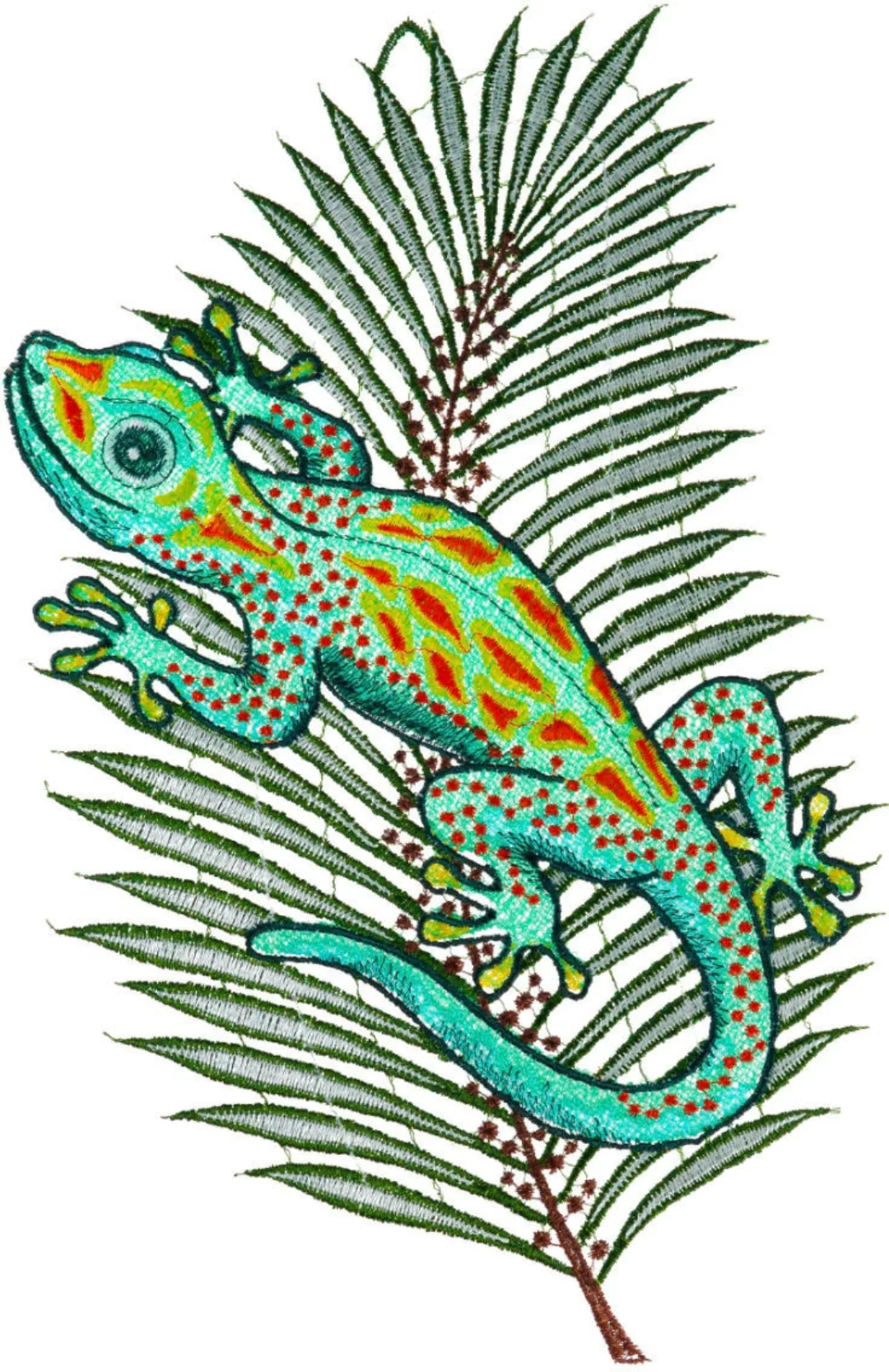 W. Reuter & Sohn - Plauener Spitze Fensterbild "Fensterbild "Gecko" farbig" günstig online kaufen