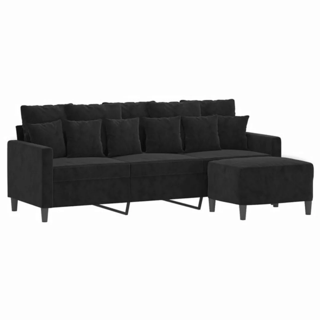 vidaXL Sofa 3-Sitzer-Sofa mit Hocker Schwarz 180 cm Samt günstig online kaufen