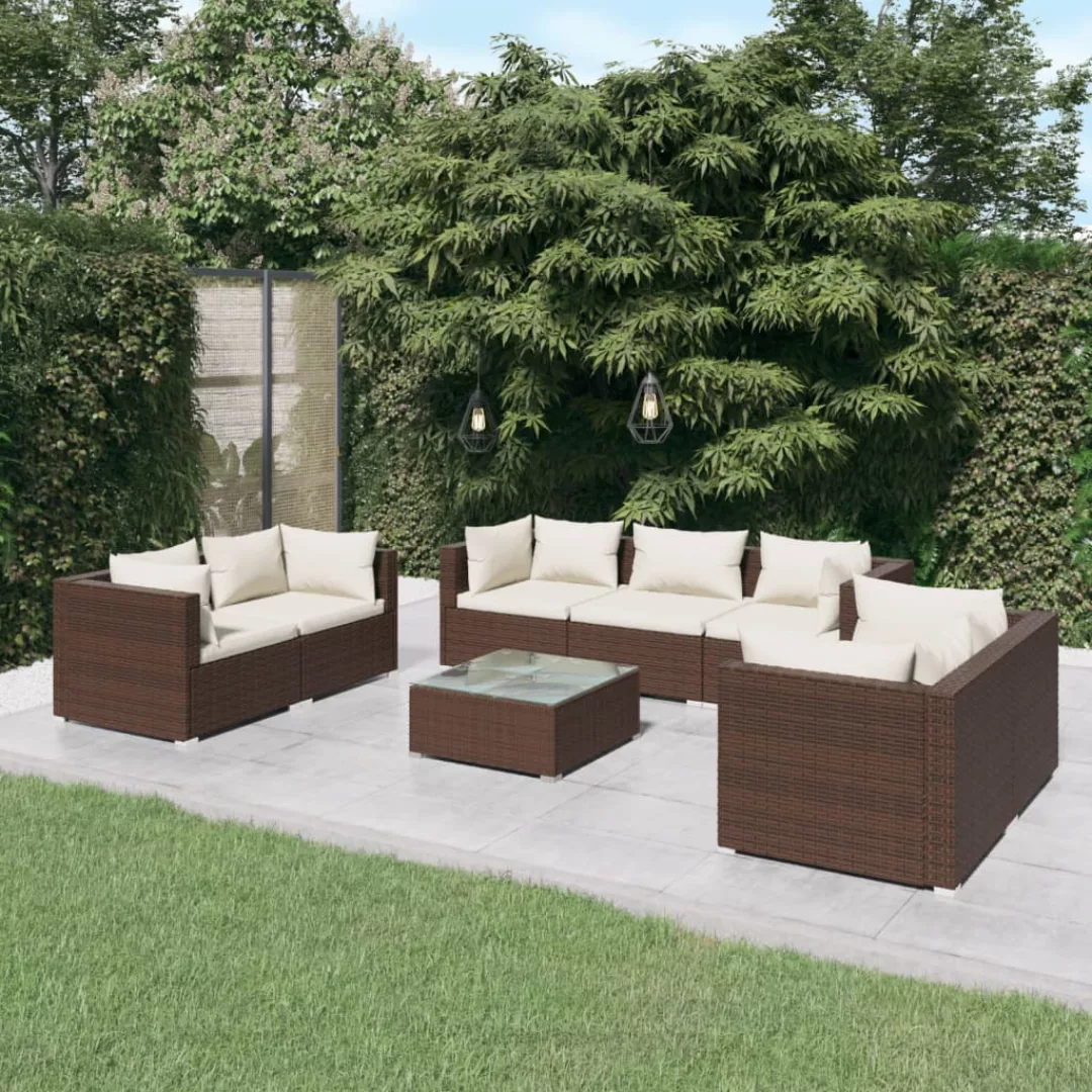 Vidaxl 8-tlg. Garten-lounge-set Mit Kissen Poly Rattan Braun günstig online kaufen