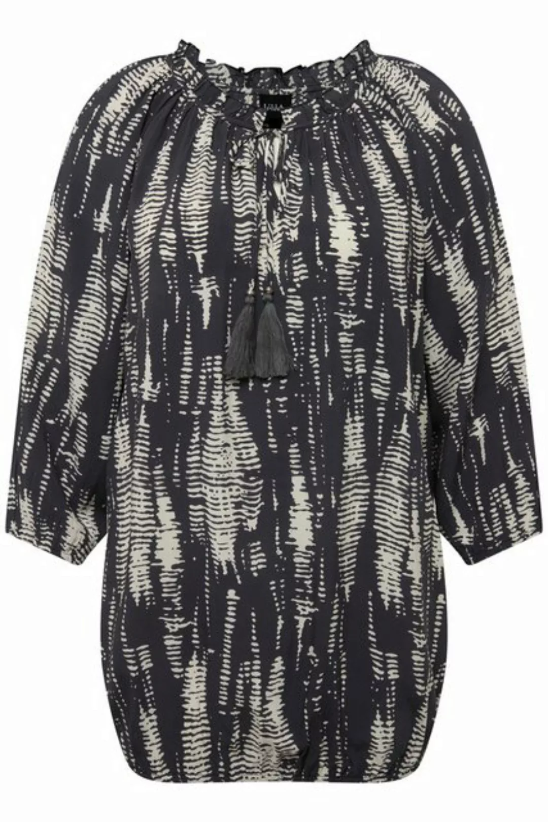 Ulla Popken Longbluse Bluse Musterstreifen Rüsche Elastiksaum 3/4-Arm günstig online kaufen