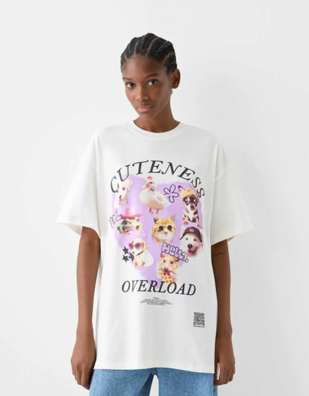 Bershka Oversize-Shirt Bershka Wearable Art Mit Print Damen Xs Grbrochenes günstig online kaufen