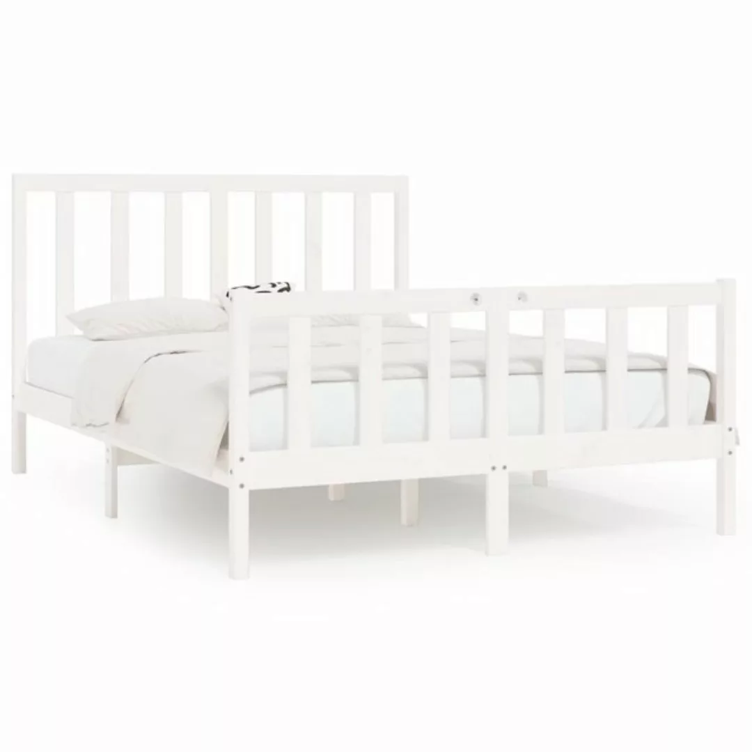 vidaXL Bettgestell Massivholzbett Weiß 160x200 cm Bett Bettgestell Doppelbe günstig online kaufen